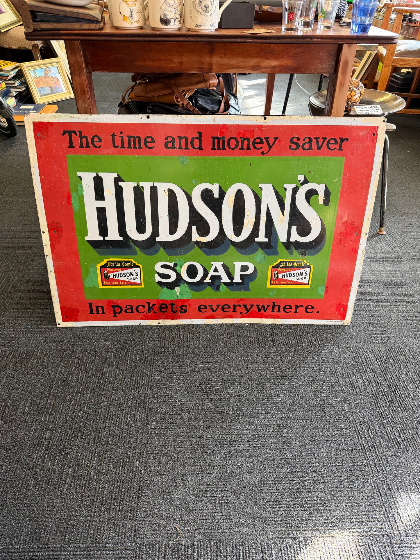 Vintage Hudson’s Soap Porcelain Enamel Advertising Sign | c1920s–1940s | 92 x 62cm