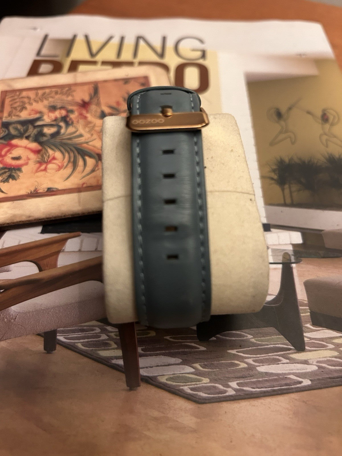 OOZOO Vintage Rose Gold Watch Blue Dial Leather Strap New Battery