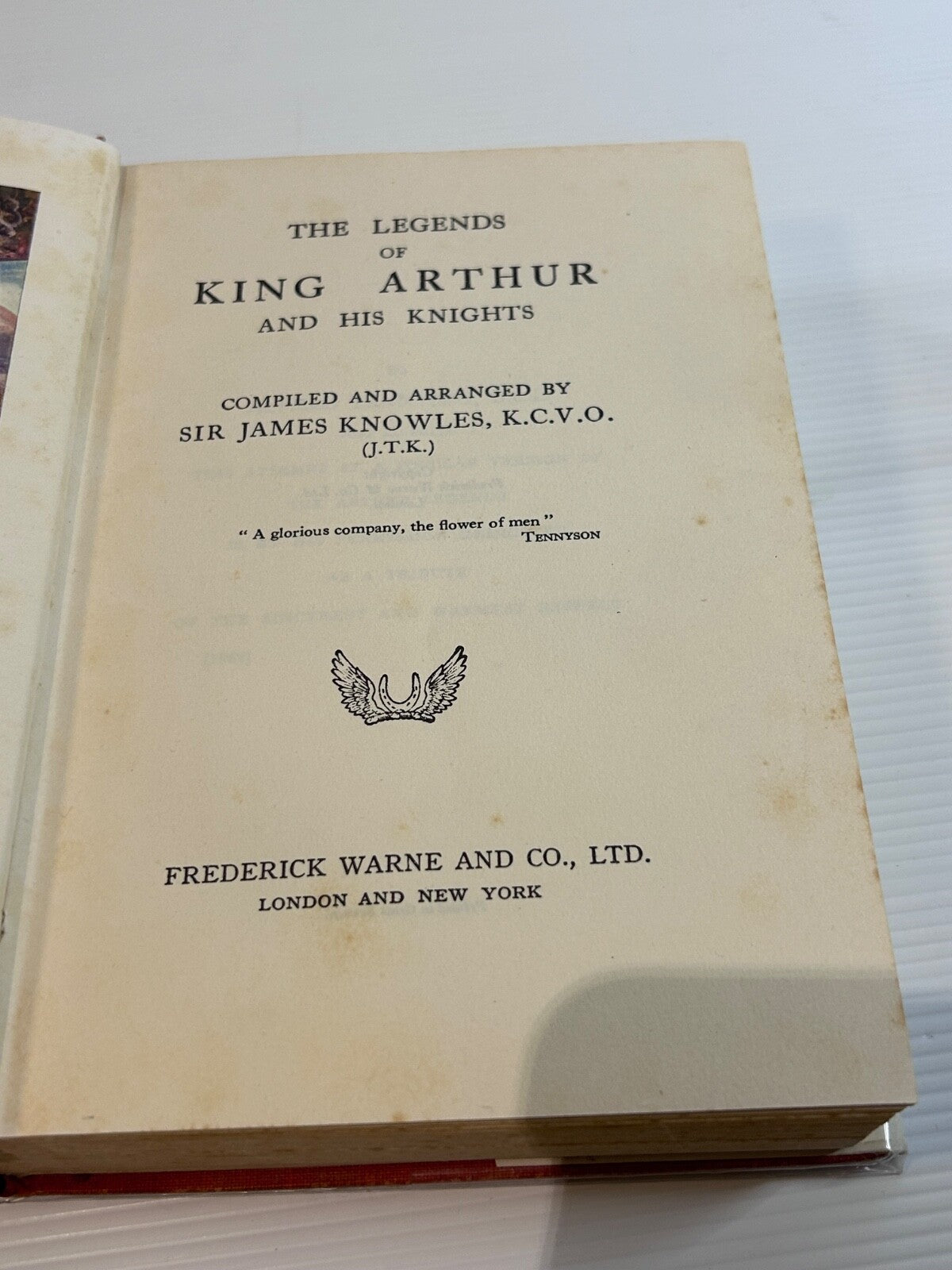 The Legends of King Arthur HC DJ Sir James Knowles Warne c.1949 340pp