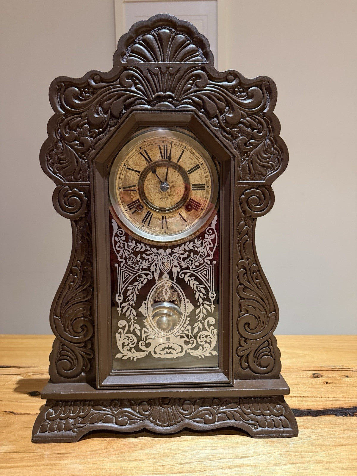 Antique Ansonia Mantel Clock Chiming Strike USA Ornate Key Wind