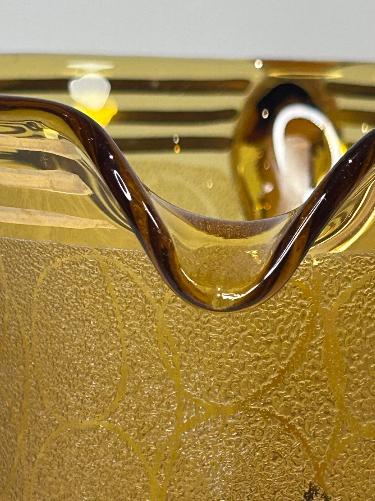 Vintage Amber Glass Lemonade Set – Textured Gold Bands – Jug & 5 Tumblers Retro