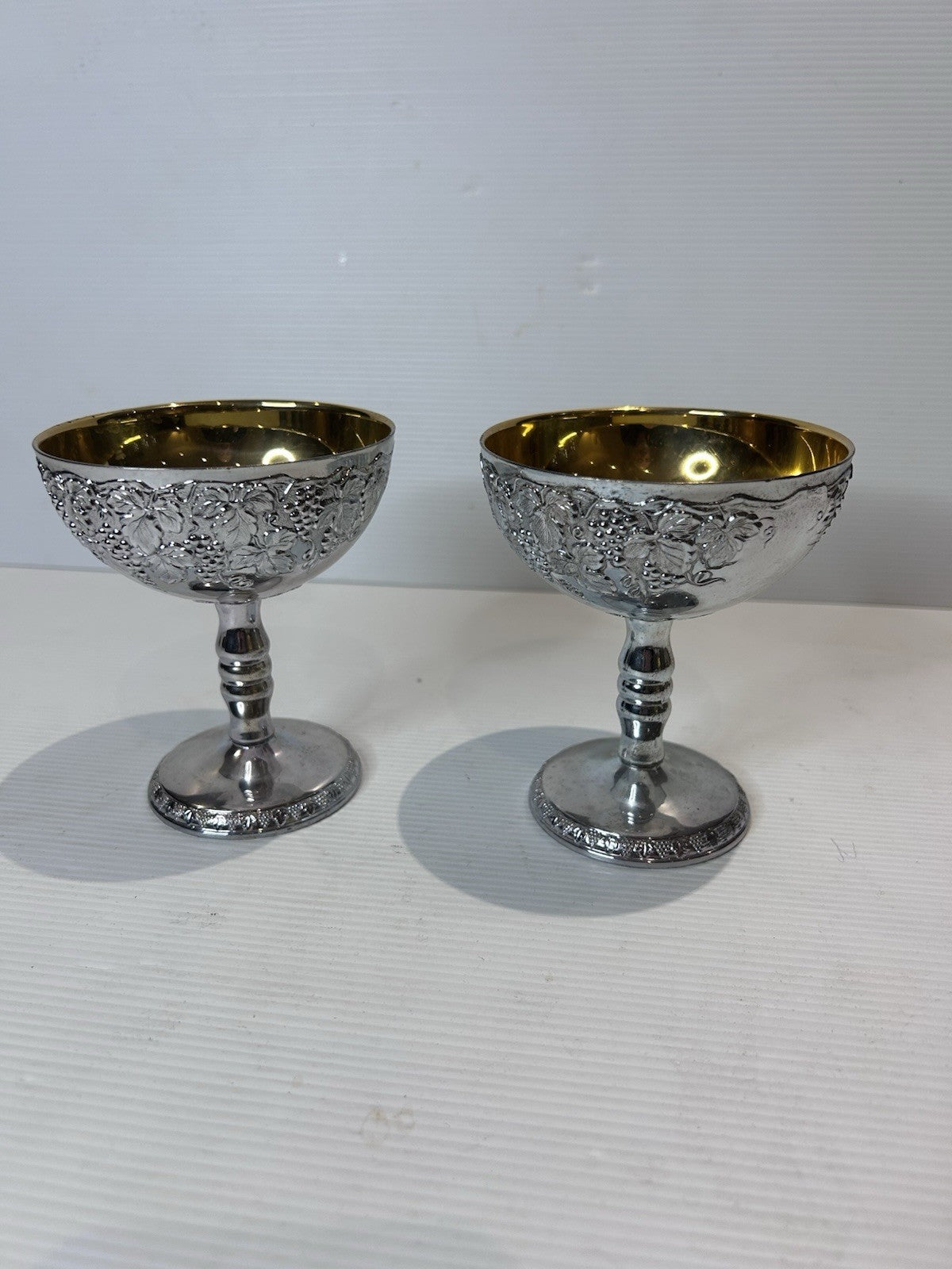 Vintage Silver-Plated Goblets with Gold Wash Interior – Made in Japan (Pair)