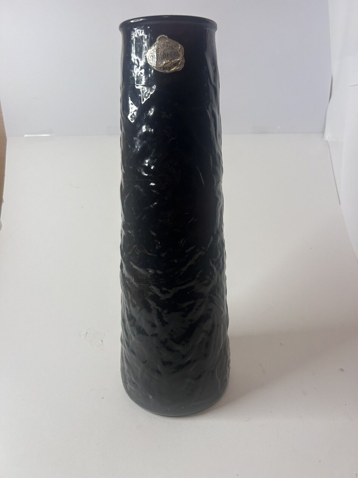 Vintage Guildcraft Italy Black Blown Glass Vase 12" ~ Has Cracks But Intact