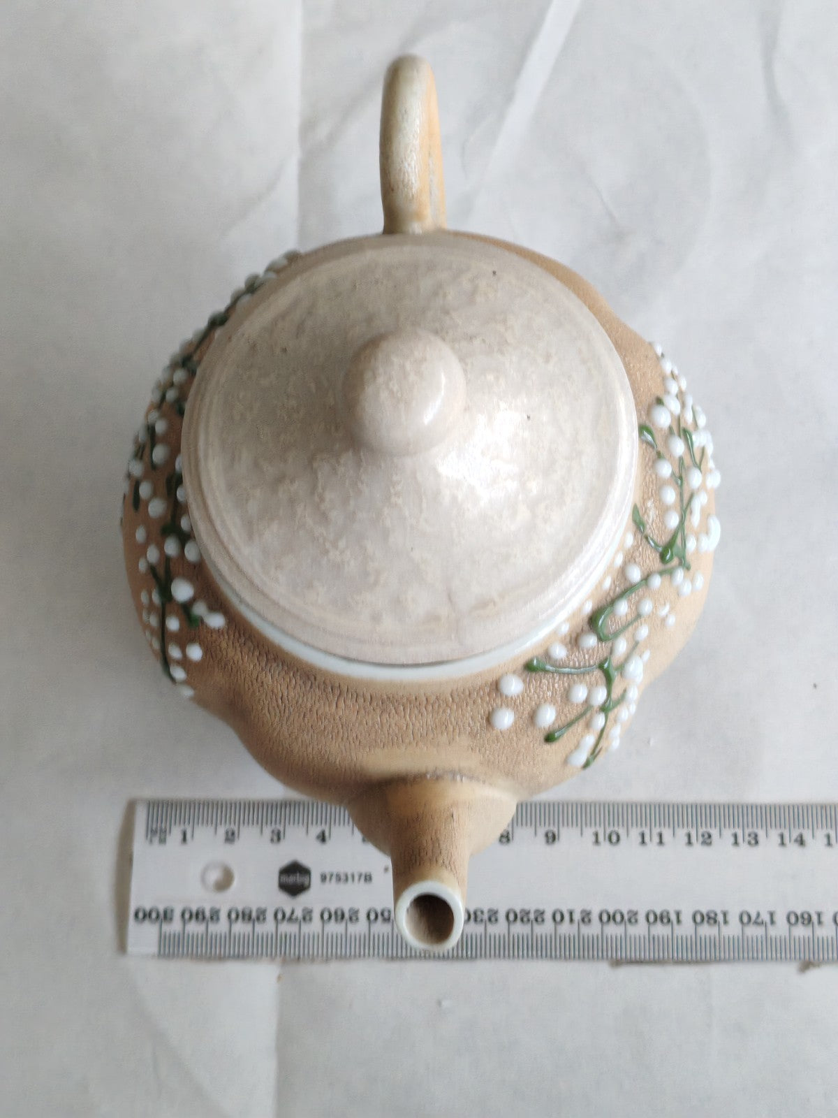 Vintage Studio Pottery Teapot – Textured Stoneware with Raised Floral Motif