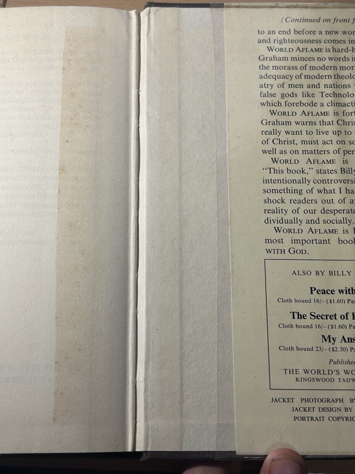 World Aflame, Billy Graham. Hardcover First UK Edition 1966