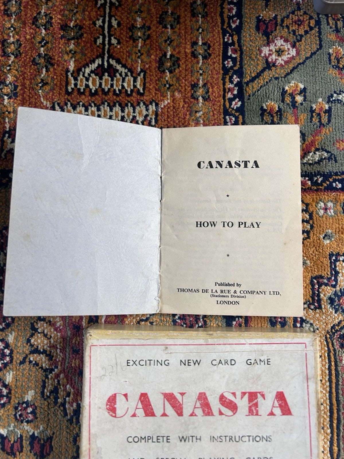 Vintage De La Rue Canasta Card Game w/ 2 Decks & Instructions c1950s London