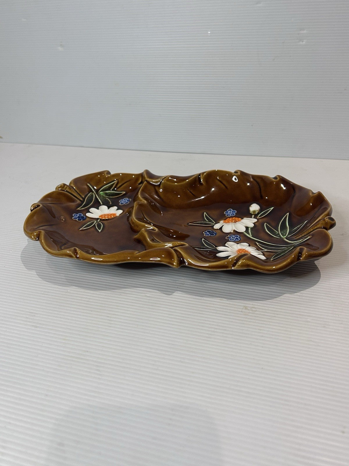 Vintage Japanese Pottery Condiment Set – Hand-Painted Brown Glaze Floral