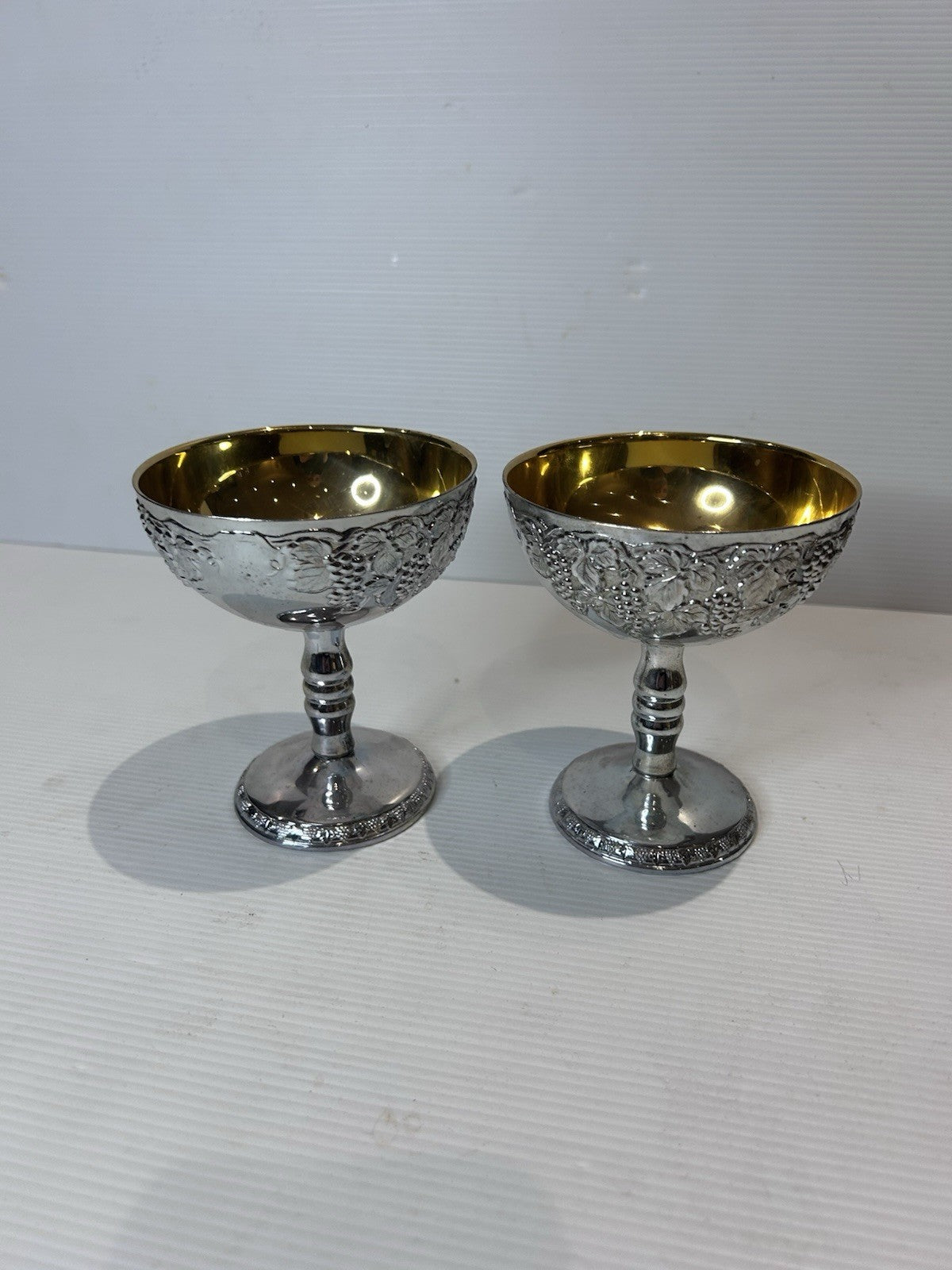 Vintage Silver-Plated Goblets with Gold Wash Interior – Made in Japan (Pair)