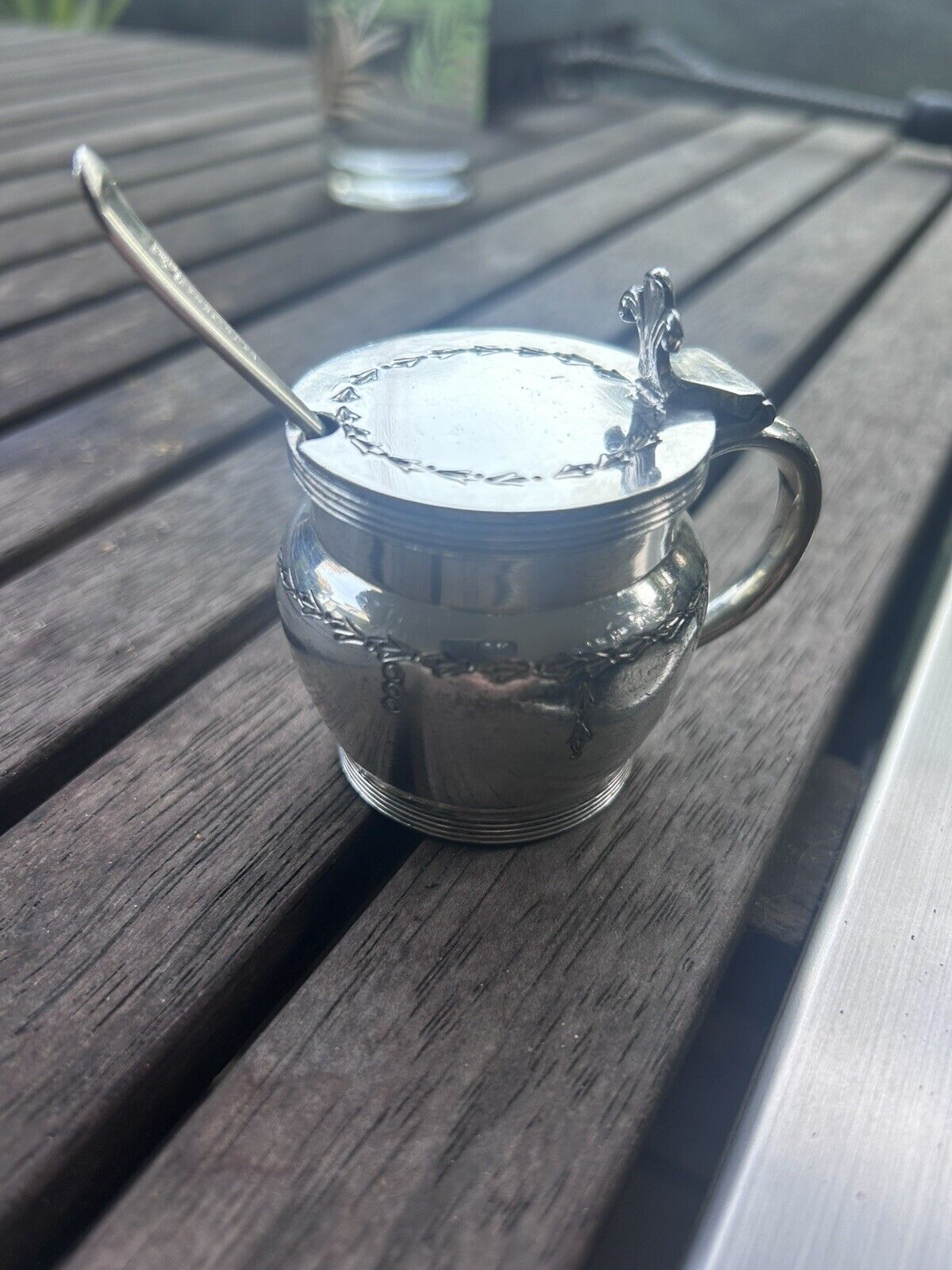 VINTAGE EPNS SILVER PLATE B & JS Ltd MUSTARD POT WITH GLASS INSERT