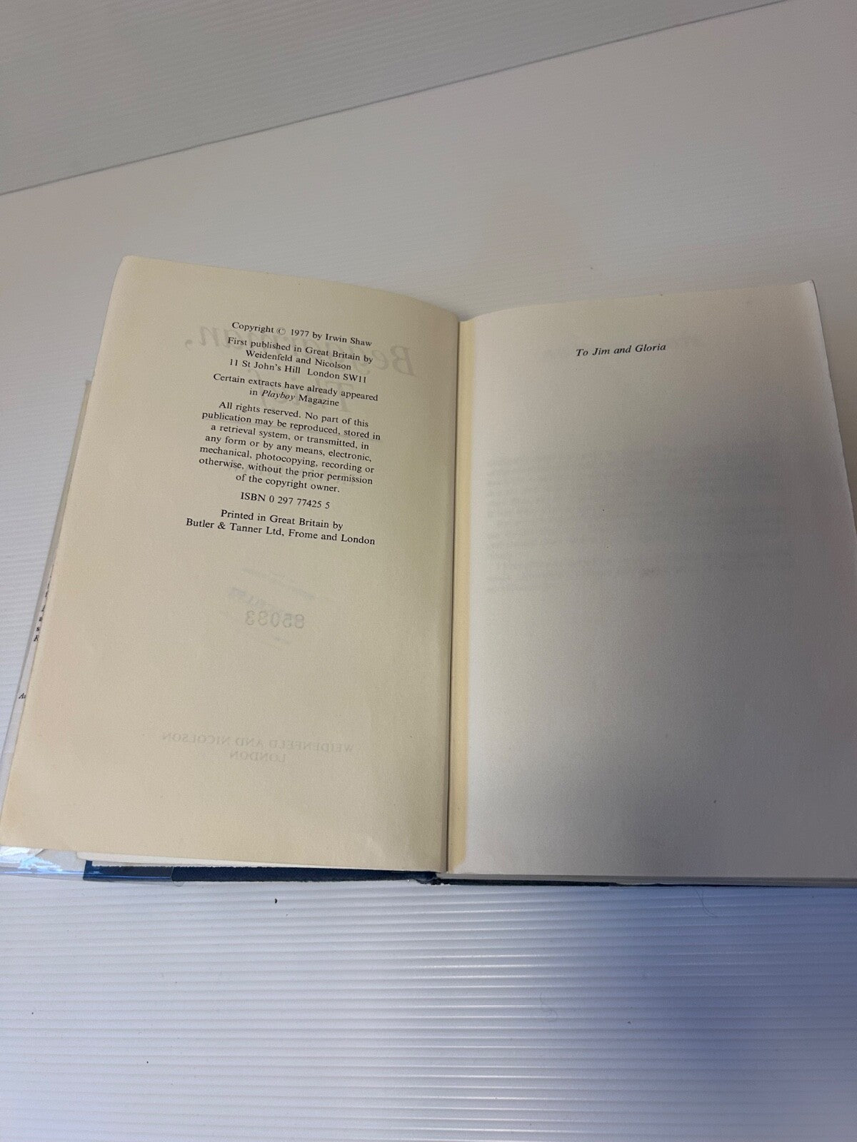 Irwin Shaw Beggarman, Thief 1977 HC DJ 1st UK Ed Sequel to Rich Man Poor Man
