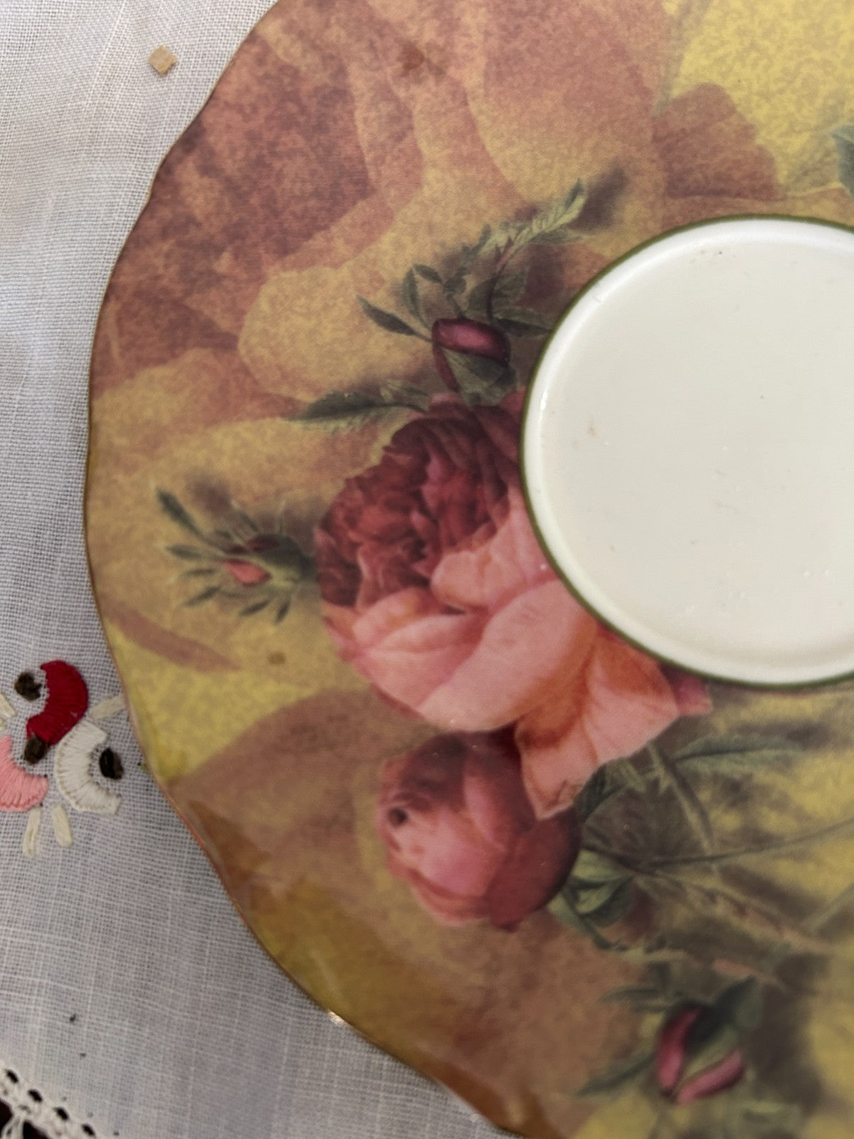 Vintage Floral Rose Teacup & Saucer Gold Trim Bone China
