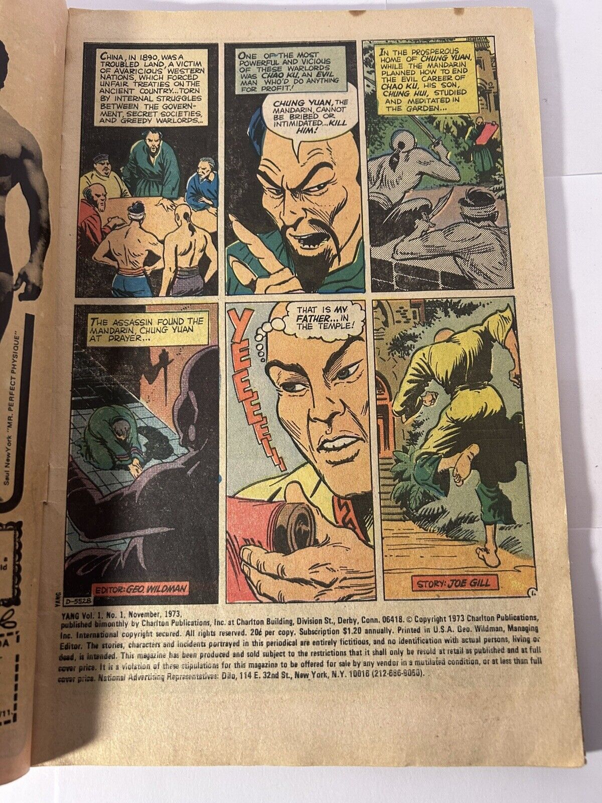 YANG #1 Nov. 1973 Charlton Comics Martial Arts Comic Book