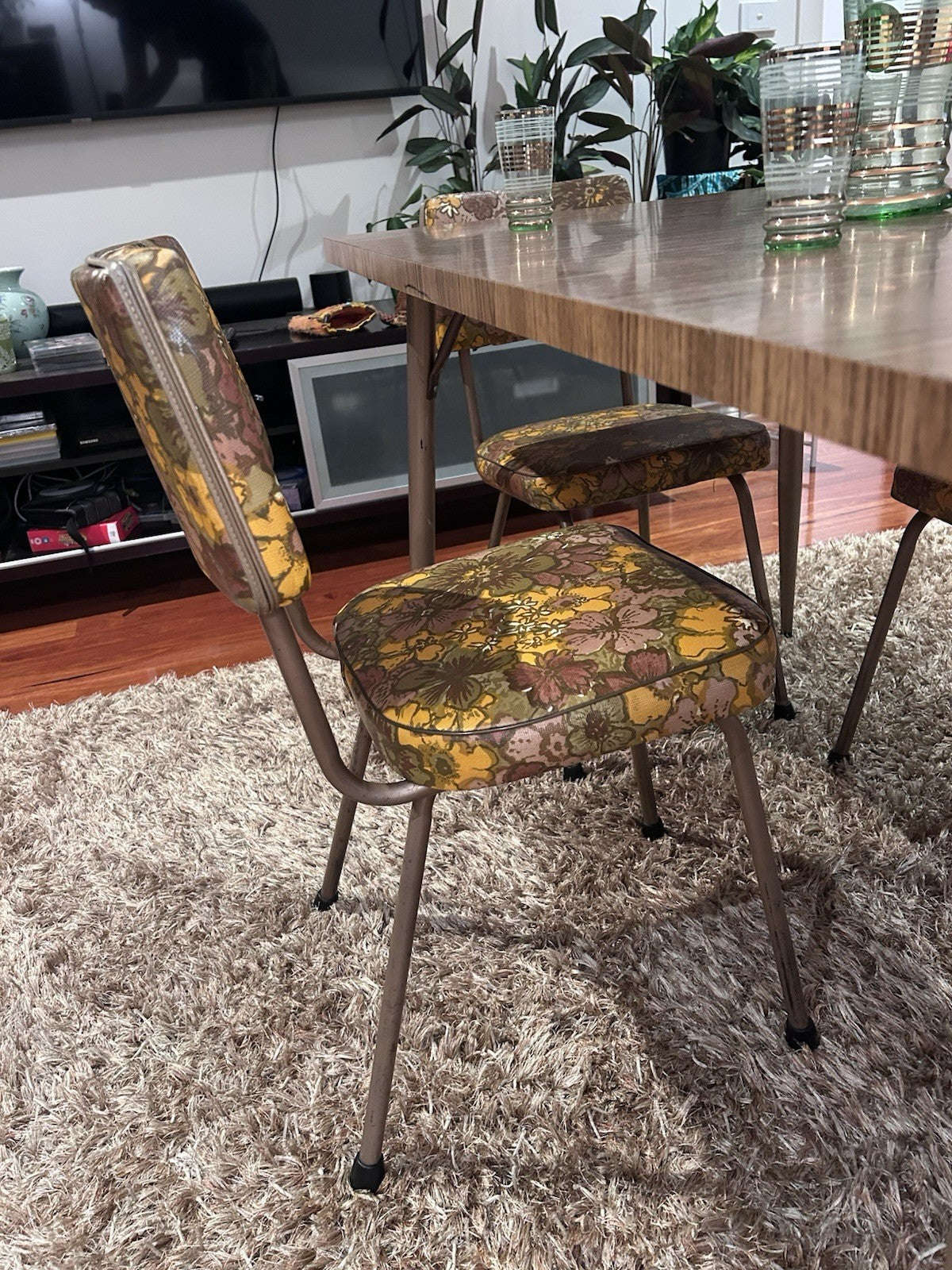 1960s Retro Dining Set Laminate Table + 6 Floral Chairs Cowes Original