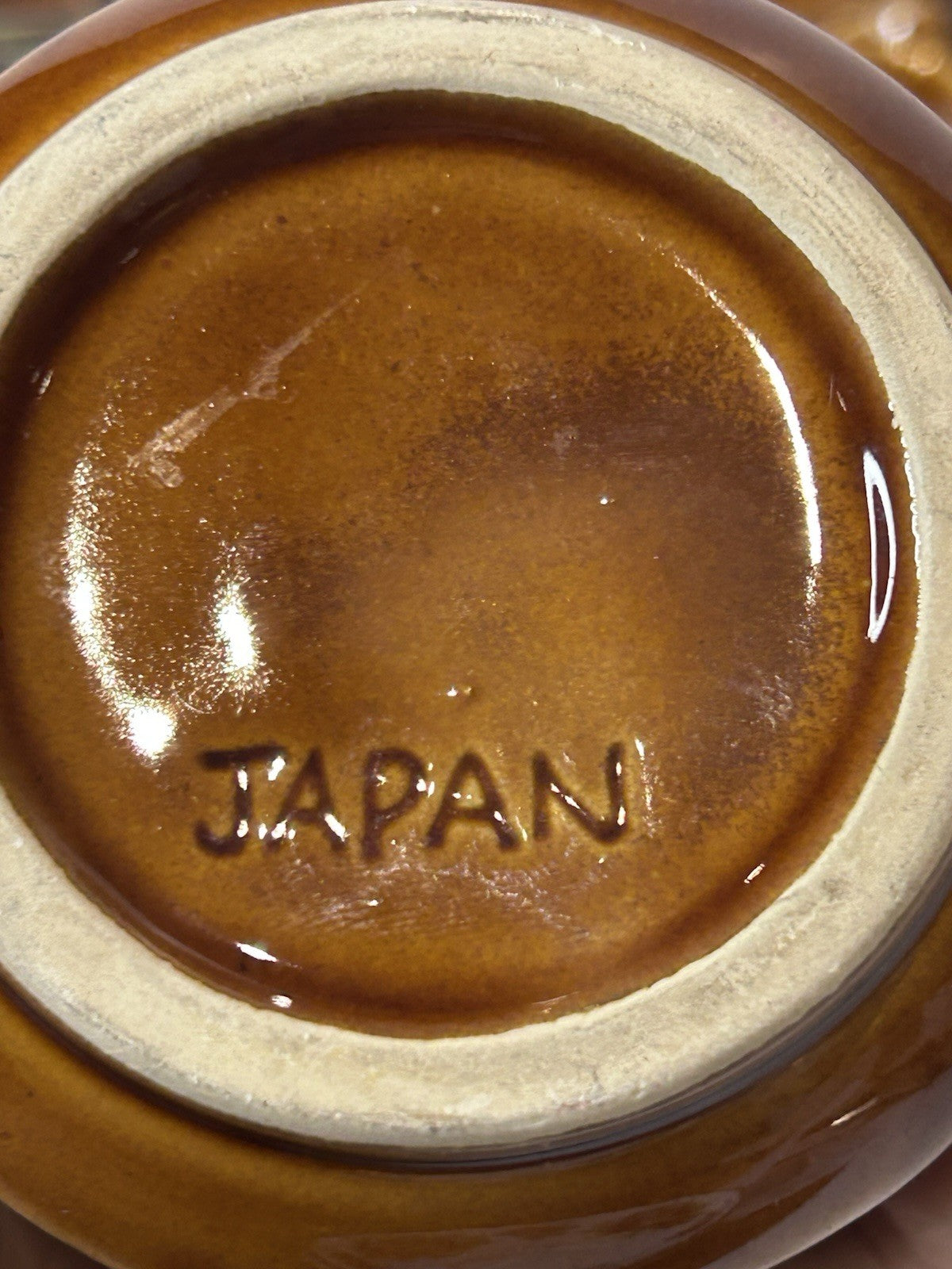 Vintage Japanese Pottery Condiment Set – Hand-Painted Brown Glaze Floral