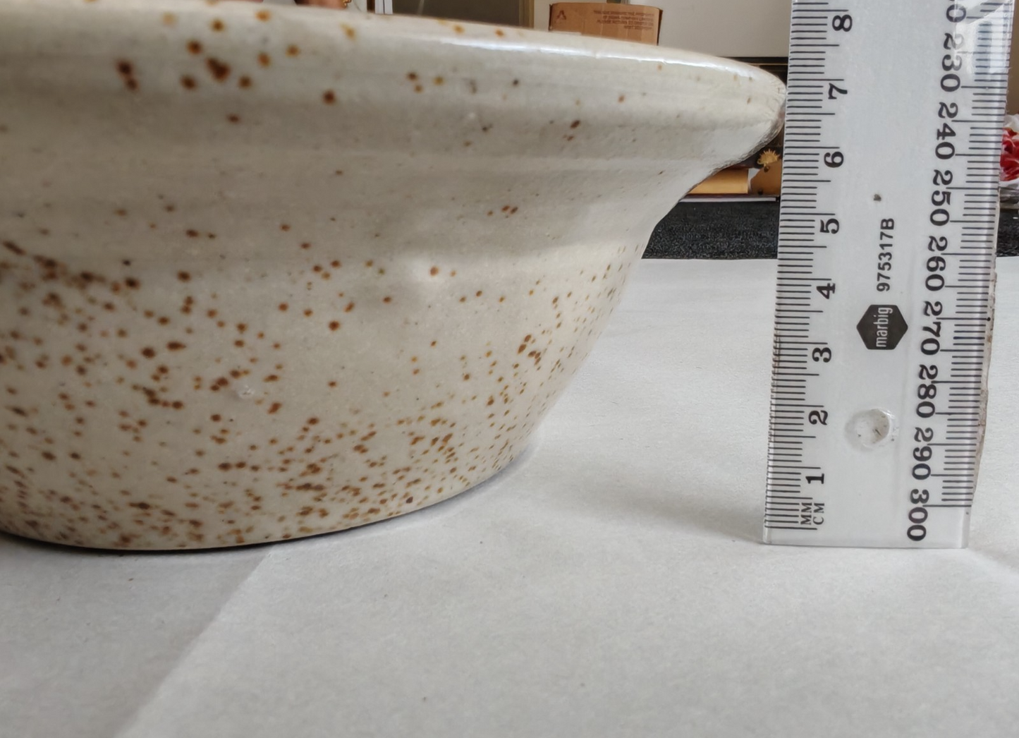 Vintage Studio Pottery Bowl with Leaf & Vine Relief | Speckled Stoneware| c.1970