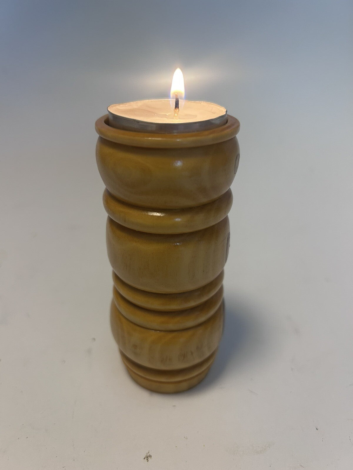 Vintage Hand-Turned Wooden Tealight Candle Holders – Pair Rustic Timber
