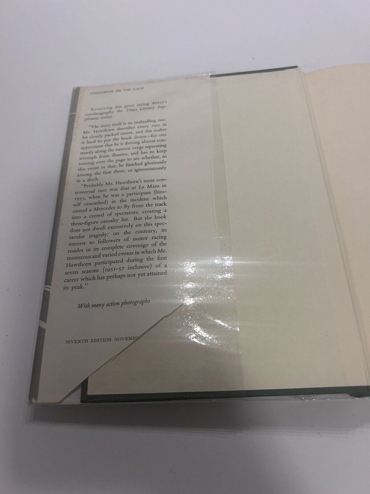 Challenge Me the Race by Mike Hawthorn 1959 Dust Jacket & Hard Cover Grand Prix