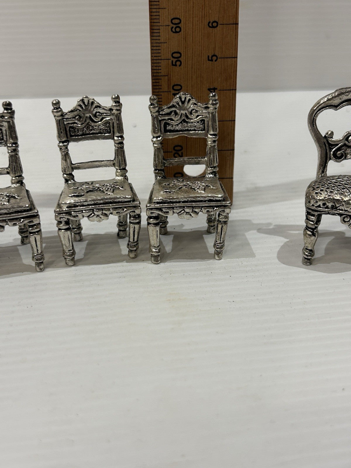 Miniature Pewter Chairs Set of 15 Vintage Dollhouse Furniture China Made