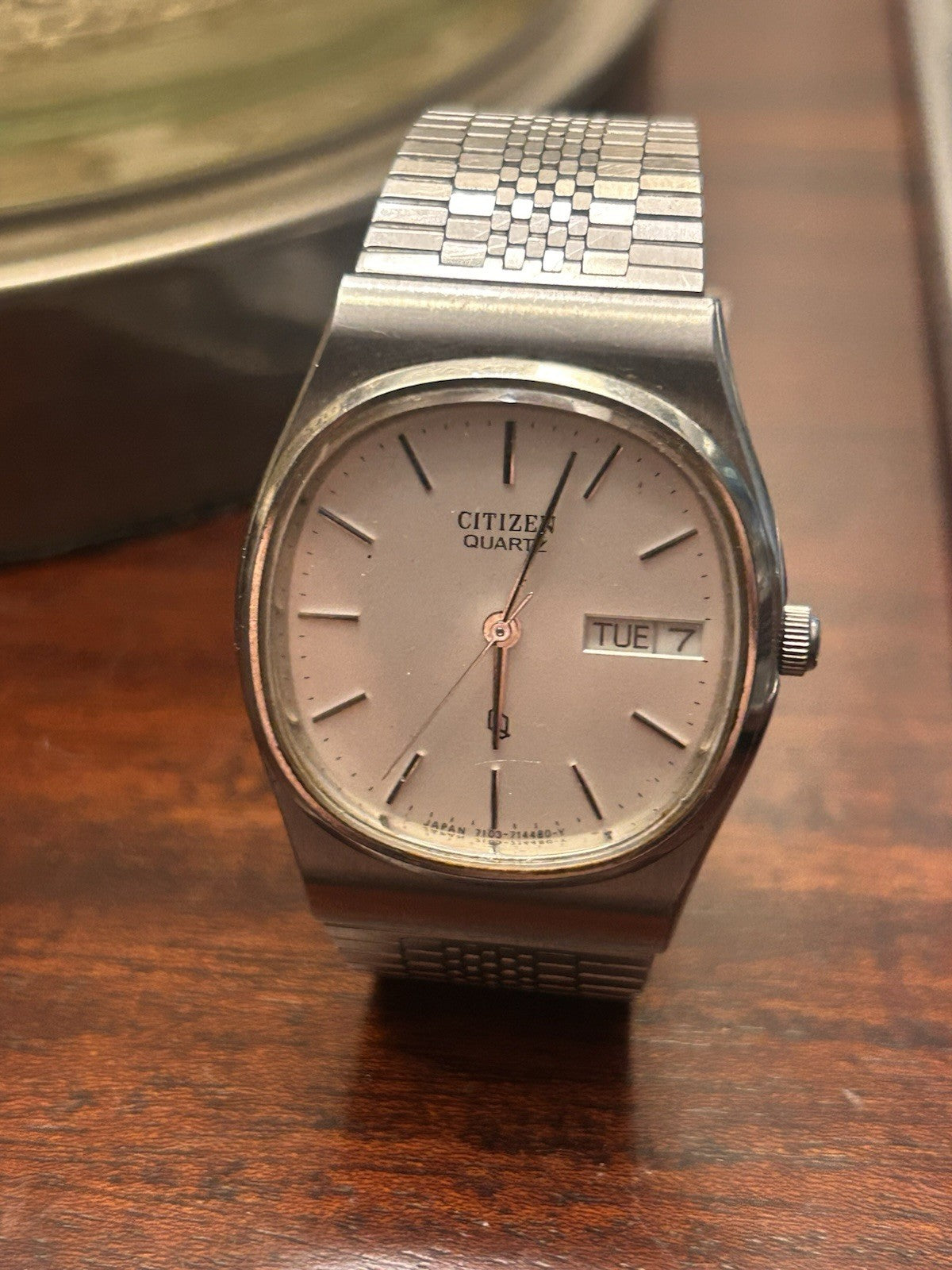 Citizen Quartz Day Date Watch 4-711513 c1980 Japan Steel Vintage Runs New Batt