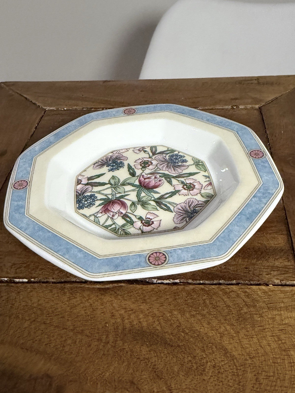 Wedgwood Sarah Bone China Dish Plate England 1995 Floral Octagonal 12cm