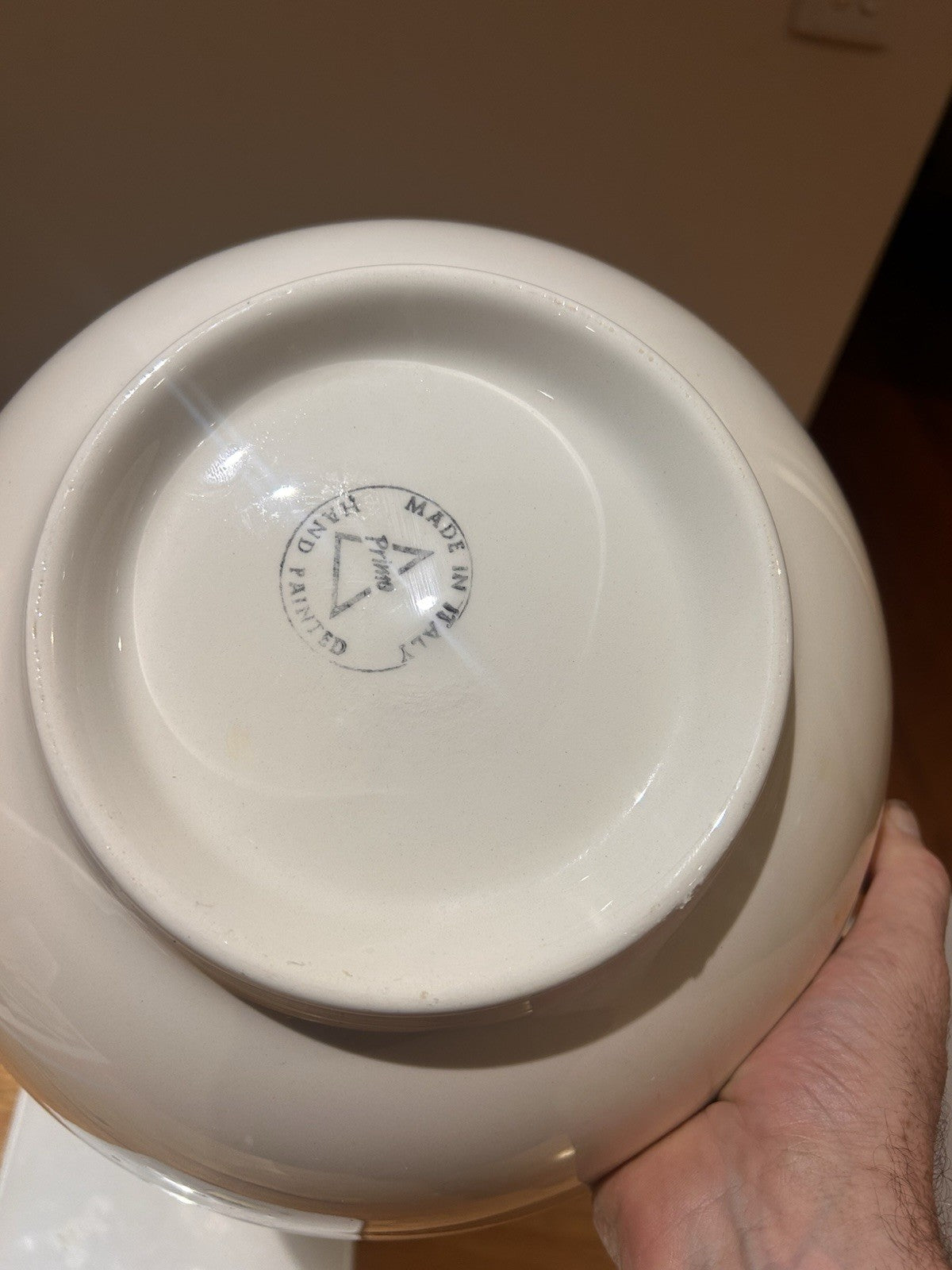 Italian Hand Painted Ceramic Bowl 29cm Deruta Style Yellow Blue Vintage
