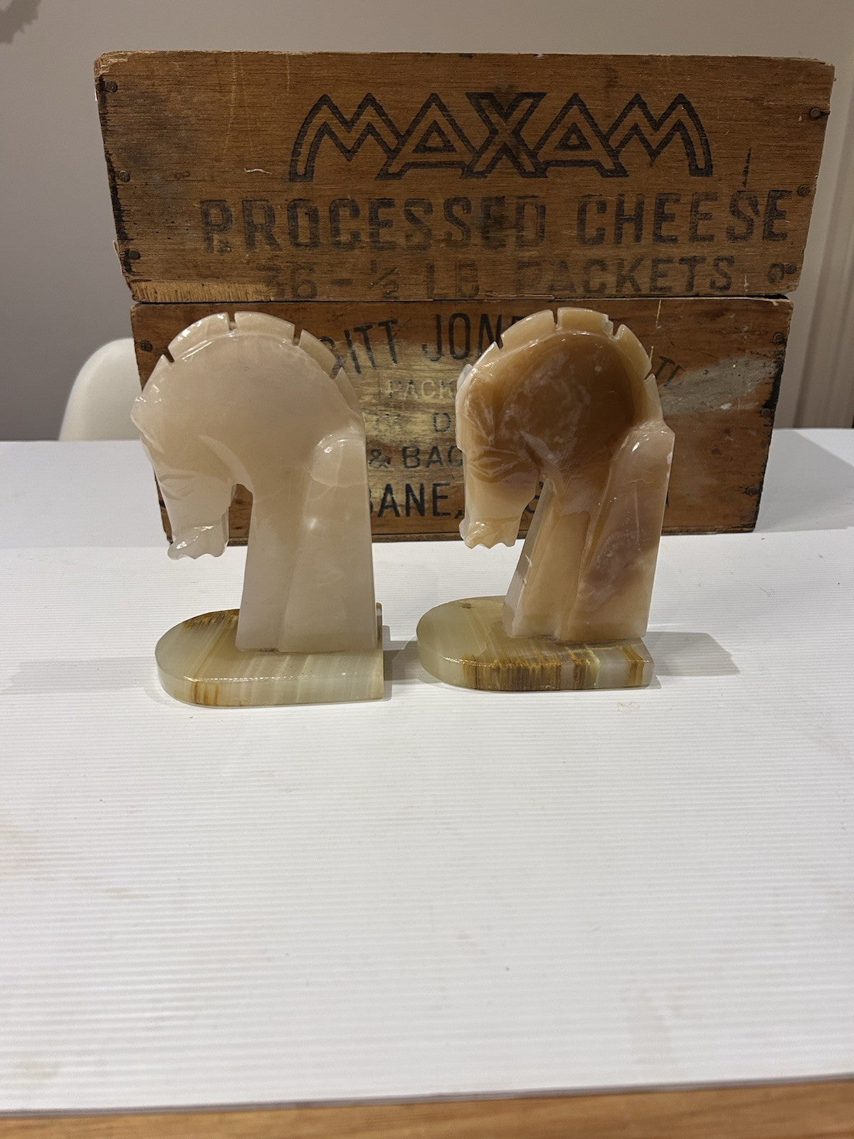 Vintage Onyx Horse Head Bookends Pair – Mid-Century Art Deco Style 16cm Tall