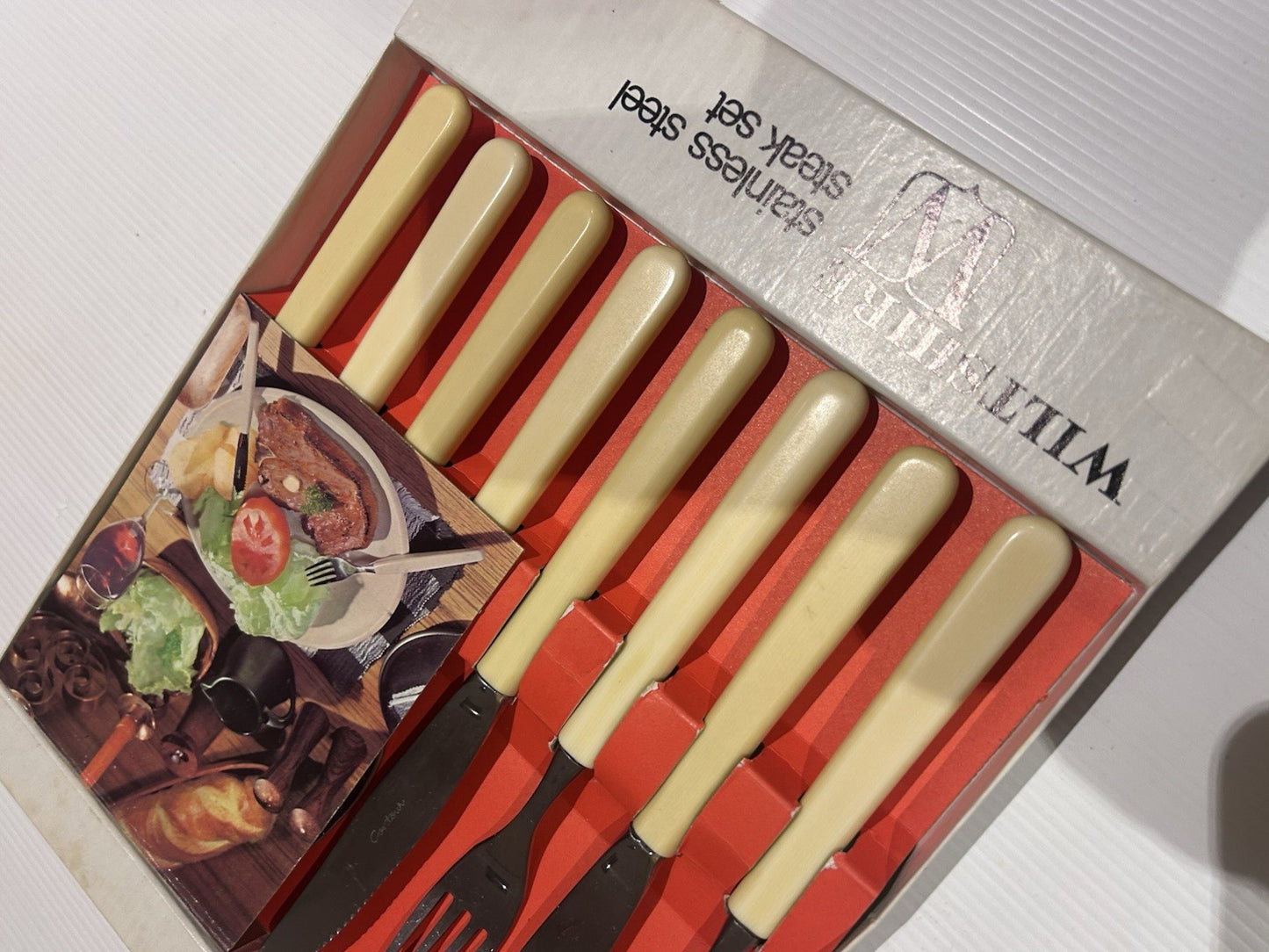 Vintage Wiltshire Stainless Steel Steak Set 4 Pairs Knives Forks Boxed 1960s