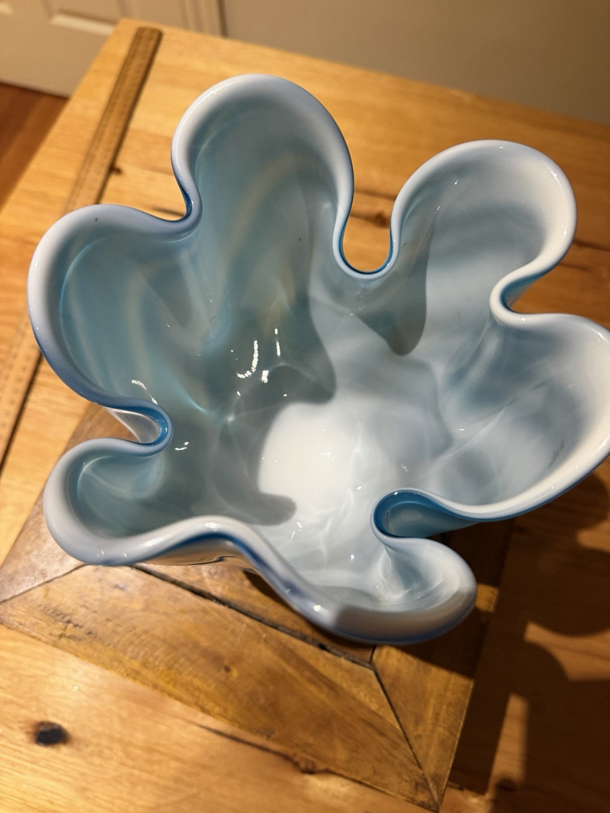 Czech Chribska Blue Cased Art Glass Vase Mid Century 19cm Organic Form