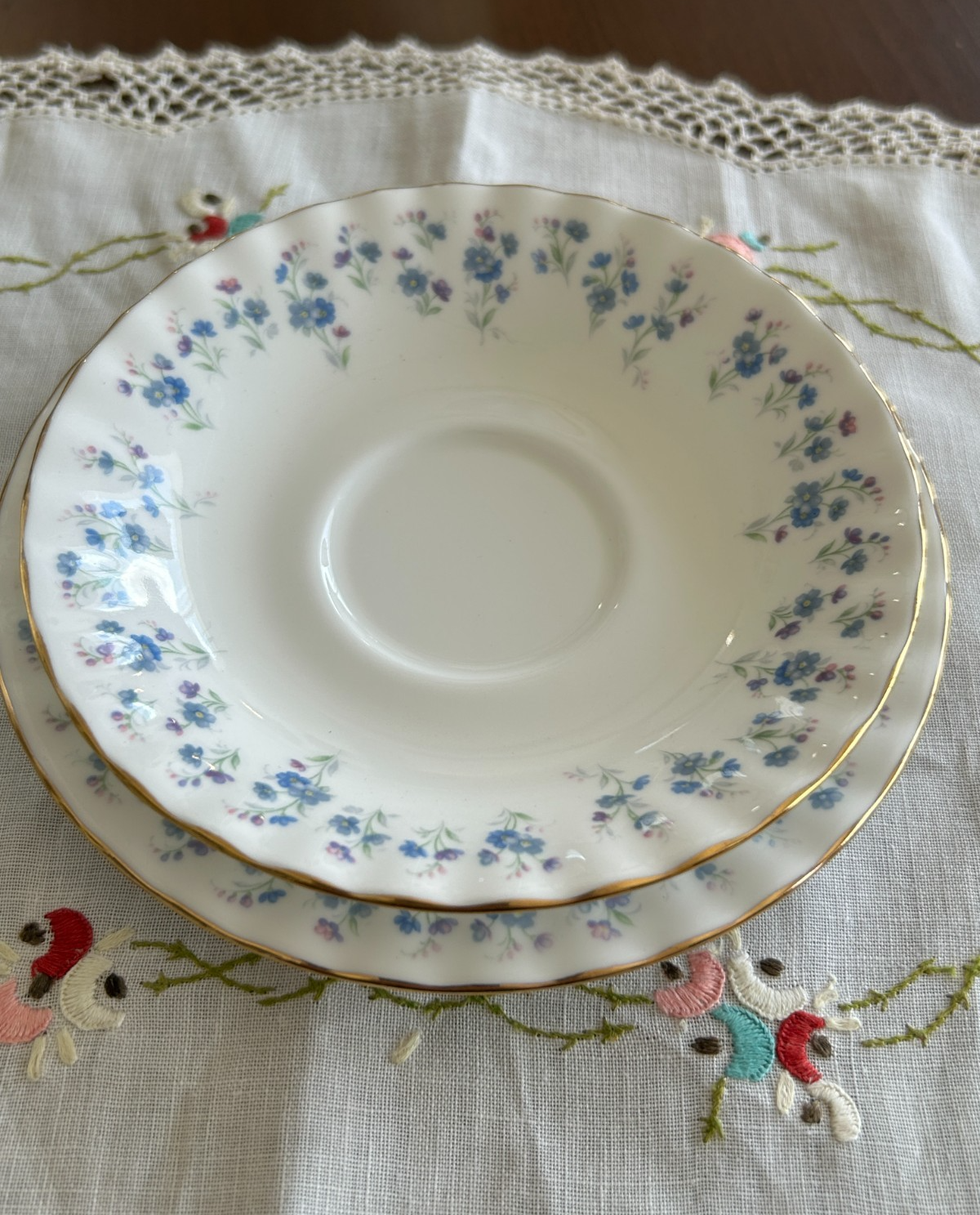 Royal Albert "Memory Lane" bone china tea cup, saucer & side plate trio