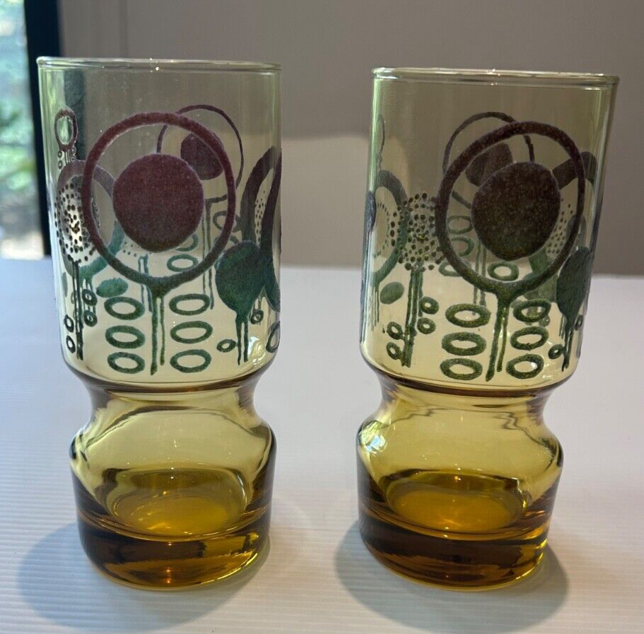 Vintage Amber Art Glasses – Mid-Century Modern – Kaaru Style – Set of 2