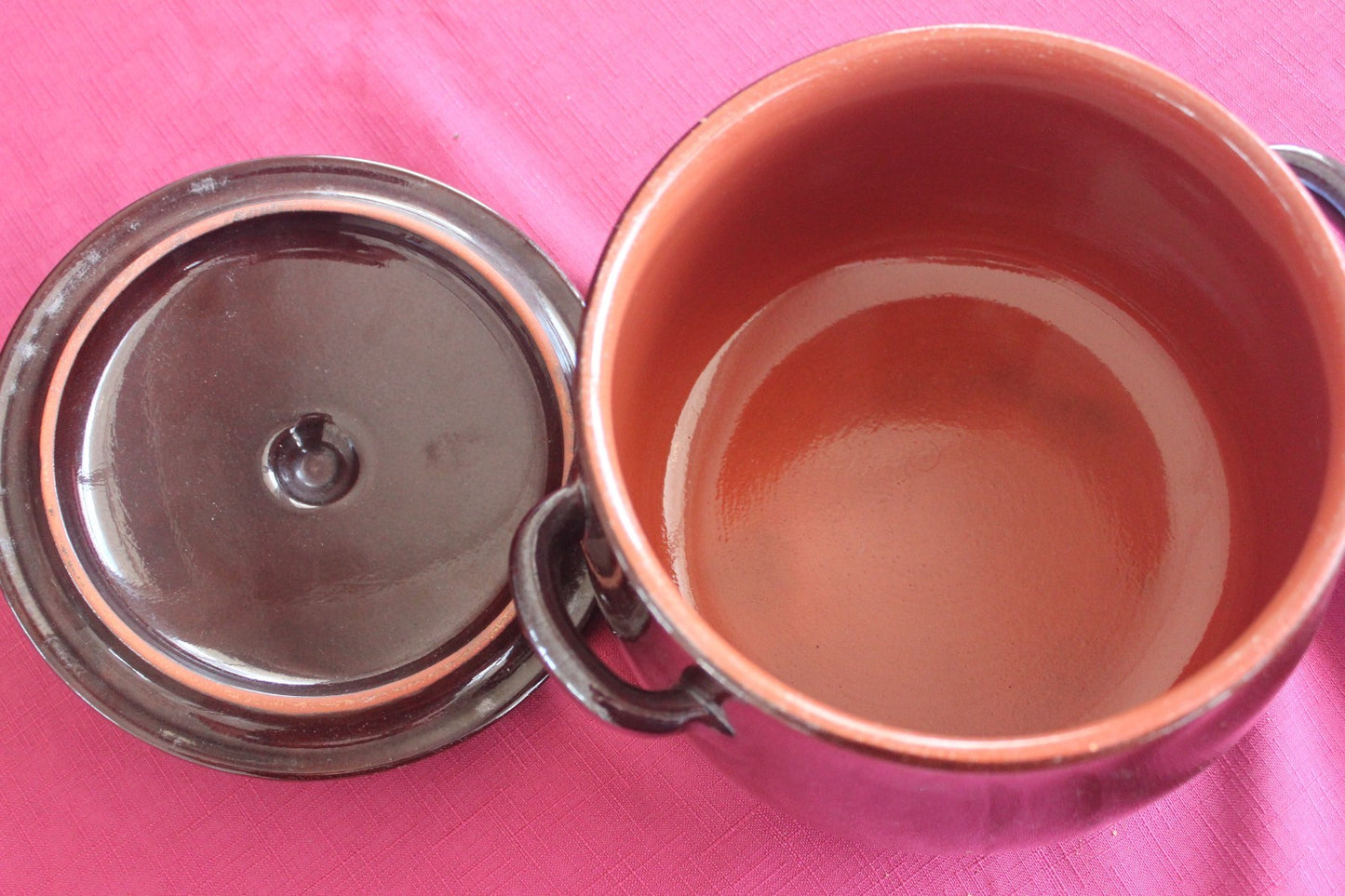 Vintage Brown Stoneware Lidded Casserole Pot with Handles – Rustic Kitchenware