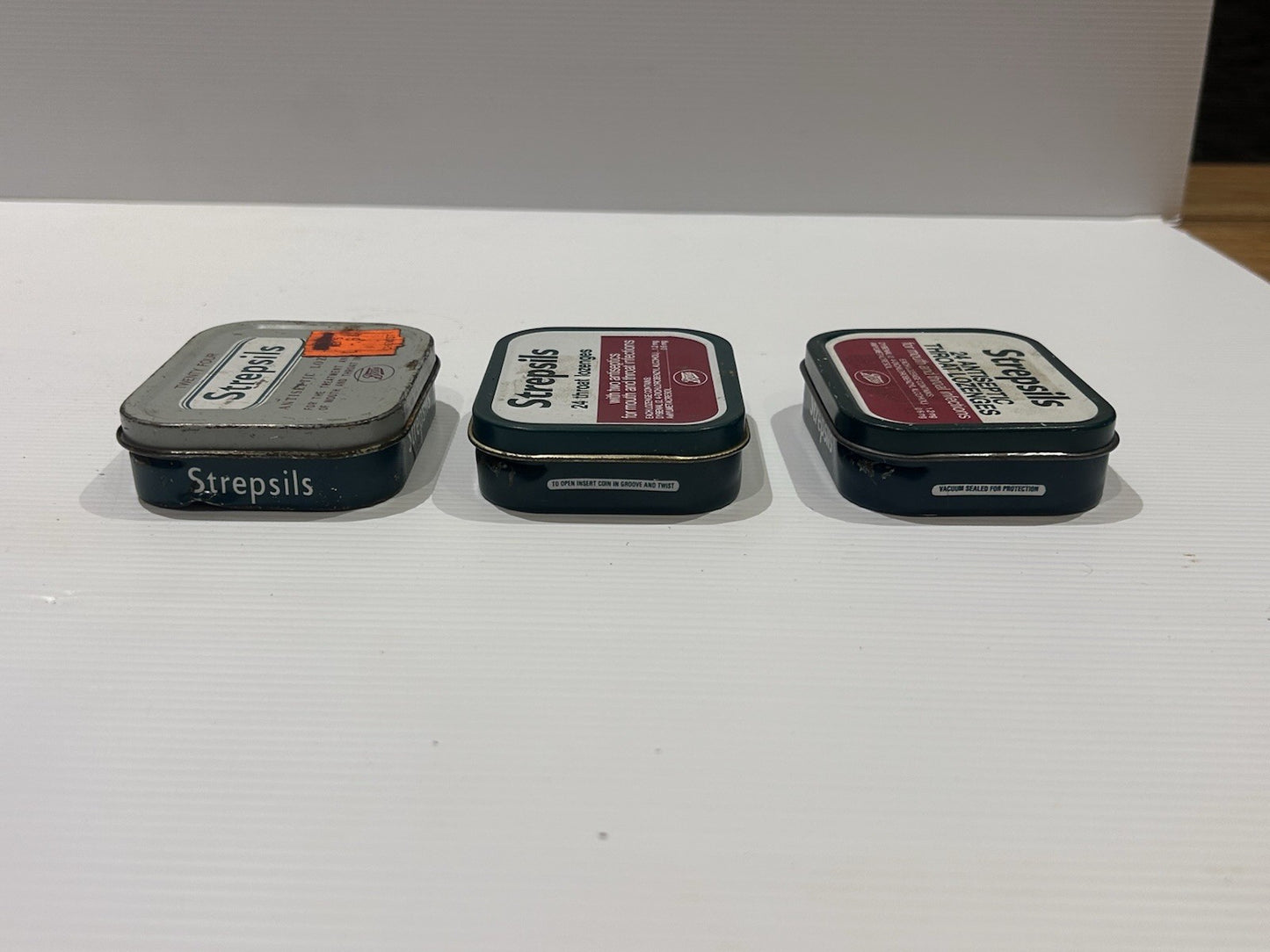 Vintage Strepsils Tin Trio – Boots Antiseptic Throat Lozenges Advertising Lot