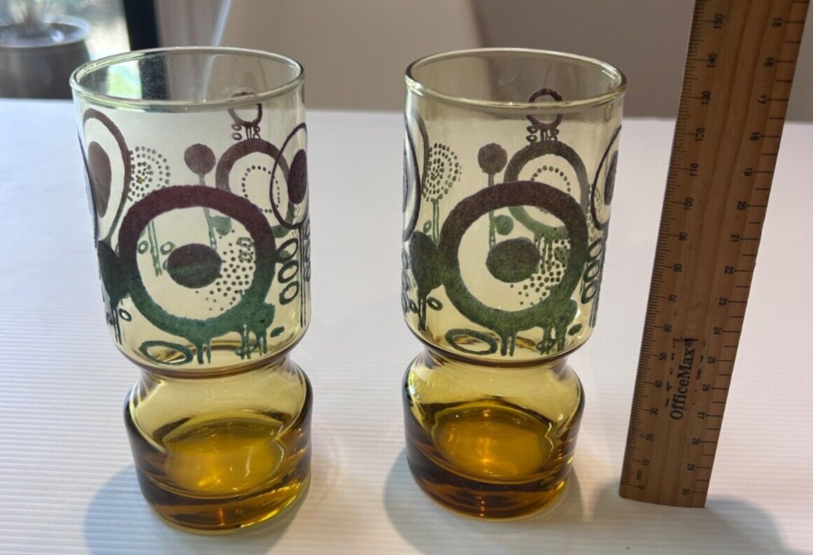Vintage Amber Art Glasses – Mid-Century Modern – Kaaru Style – Set of 2