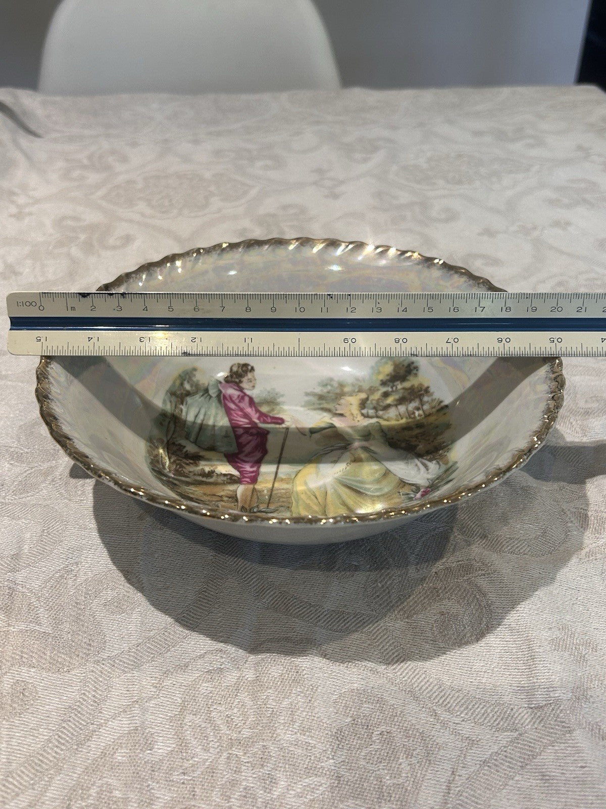 Vintage German Lustreware Bowl B.S.A. Bavaria Romantic Scene Gilt Rim 20cm