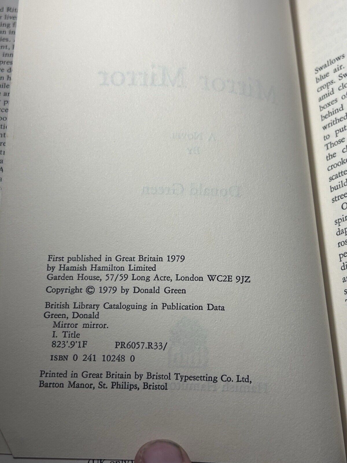 Mirror Mirror Donald Green First Edition 1979 With Dust Jacket