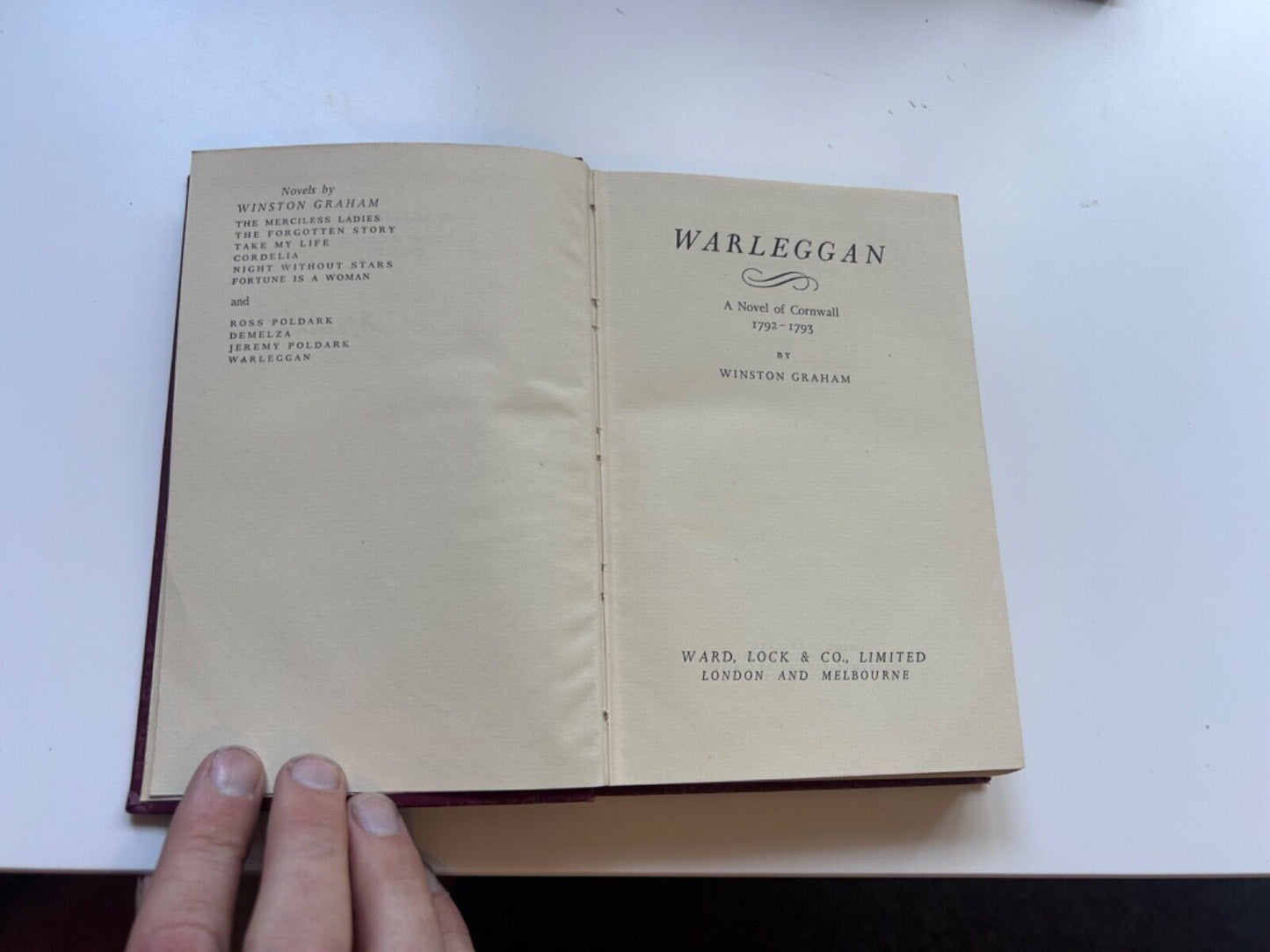 Winston GRAHAM / Warleggan A Novel of Cornwall 1792-1793 1st Edition 1953