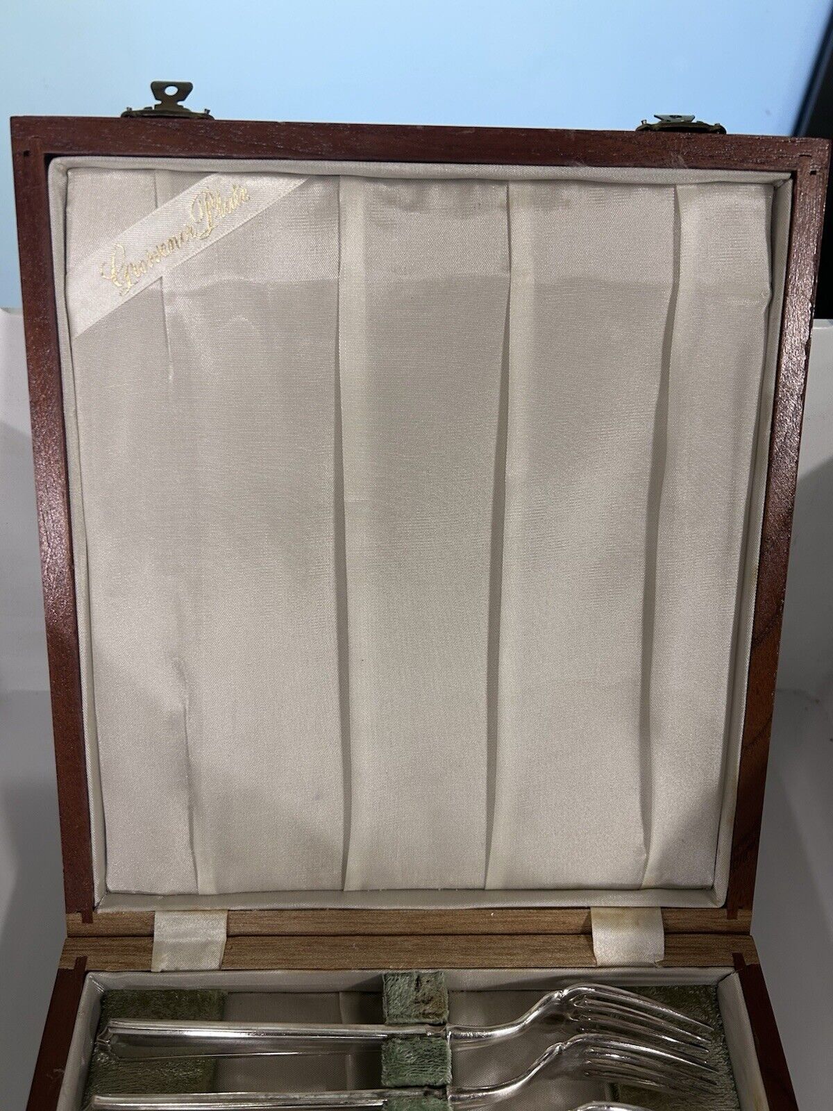 Art Deco Grosvenor Delphic Silver Plate Fish Cutlery in Australian Timbers Box
