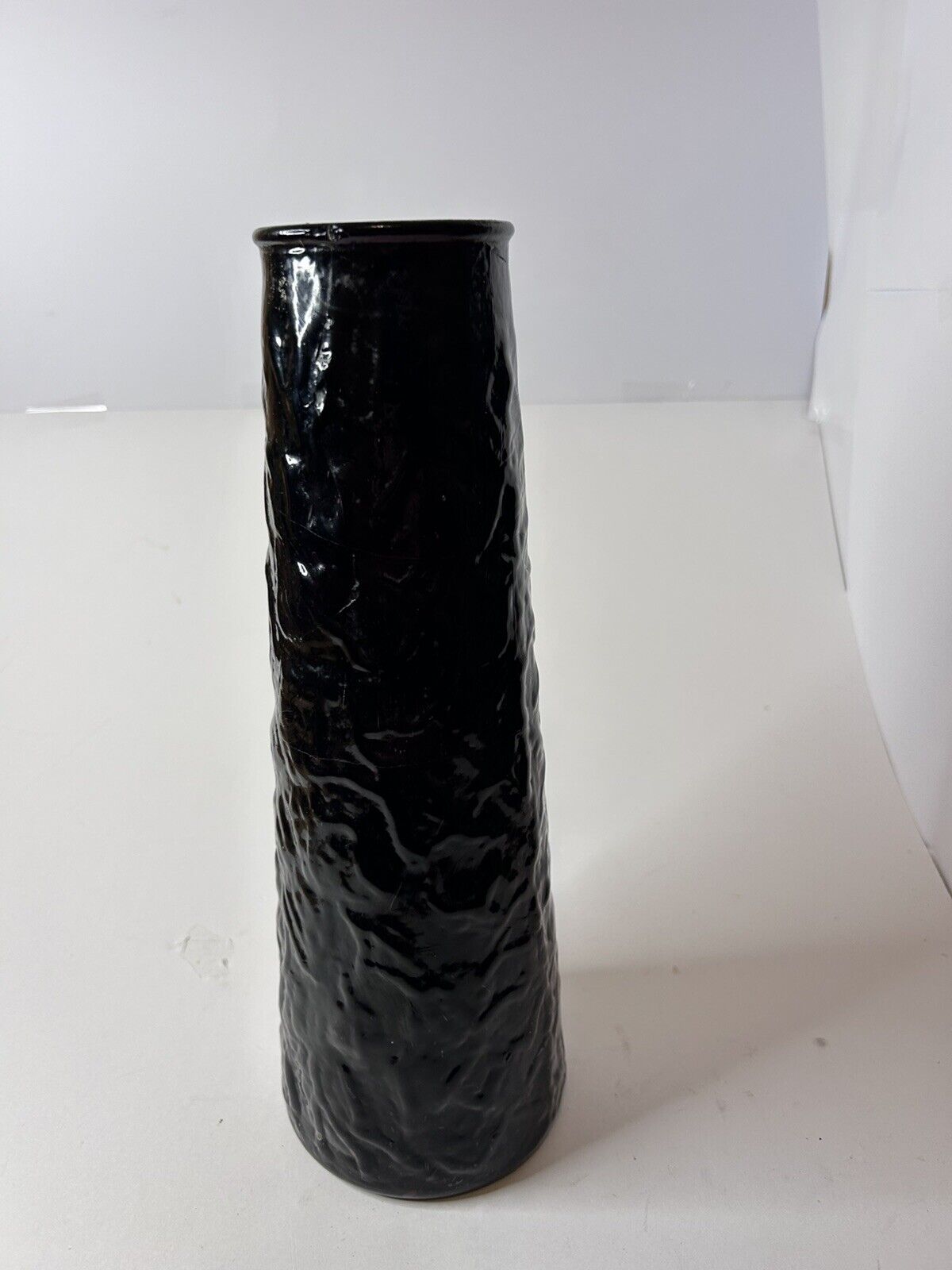Vintage Guildcraft Italy Black Blown Glass Vase 12" ~ Has Cracks But Intact