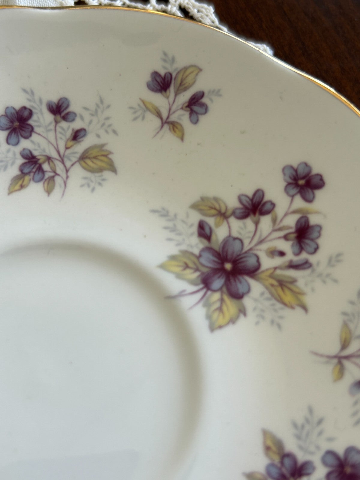 Duchess Woodside Trio Bone China | England Teacup, Saucer & Plate | Floral Gold