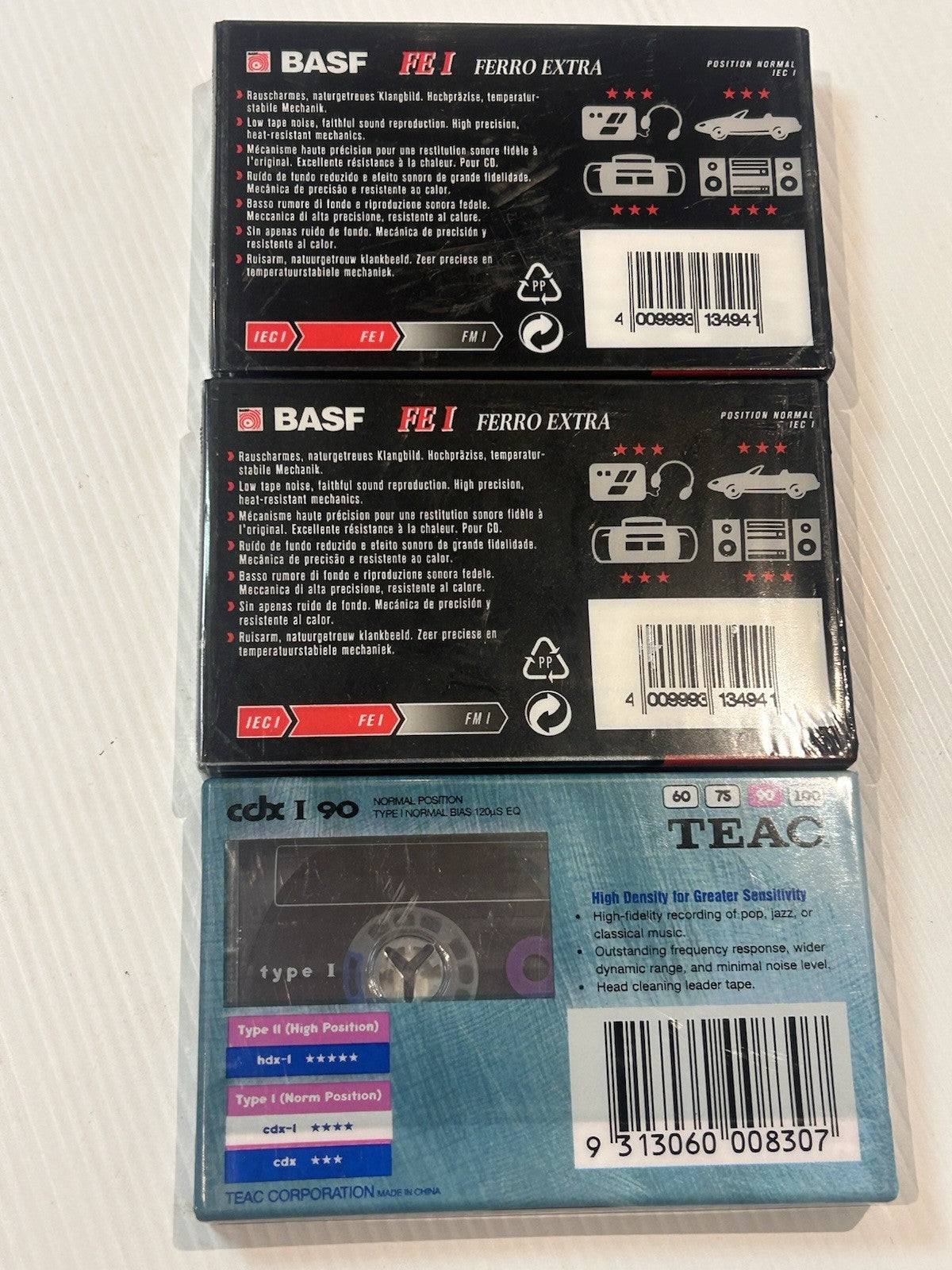 Lot Of 3 Vintage Blank Cassette Tapes BASF FE I Ferro Extra & TEAC CDX I 90 Min