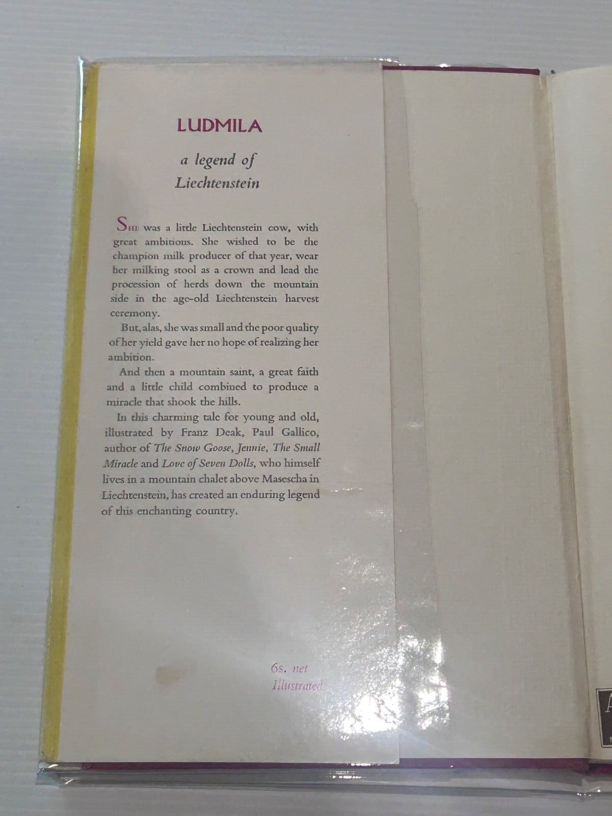 Vintage PAUL GALLICO - Ludmila - legend of Liechtenstein - 1st Ed 1955 HC/DJ