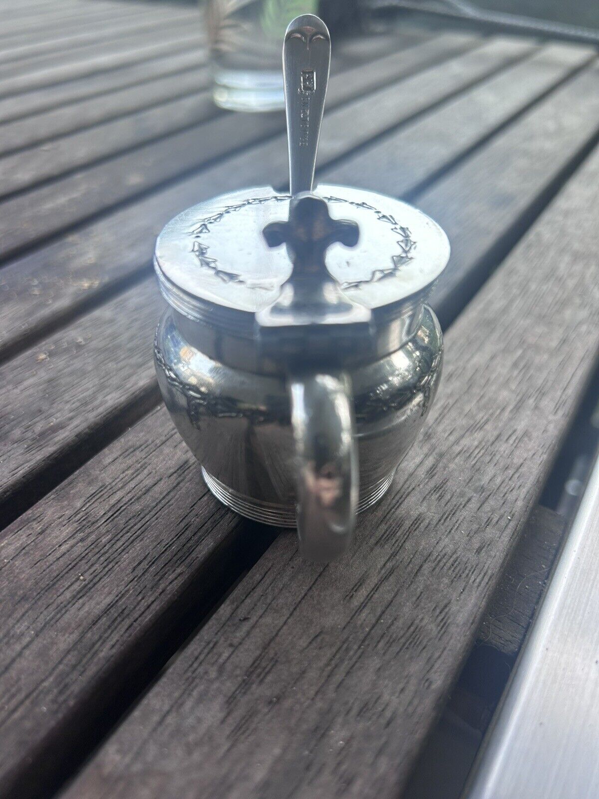 VINTAGE EPNS SILVER PLATE B & JS Ltd MUSTARD POT WITH GLASS INSERT