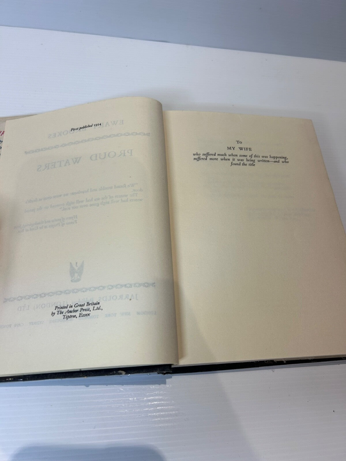 Proud Waters Ewart Brookes 1st Ed 1954 HC DJ Jarrolds WWII Naval Novel