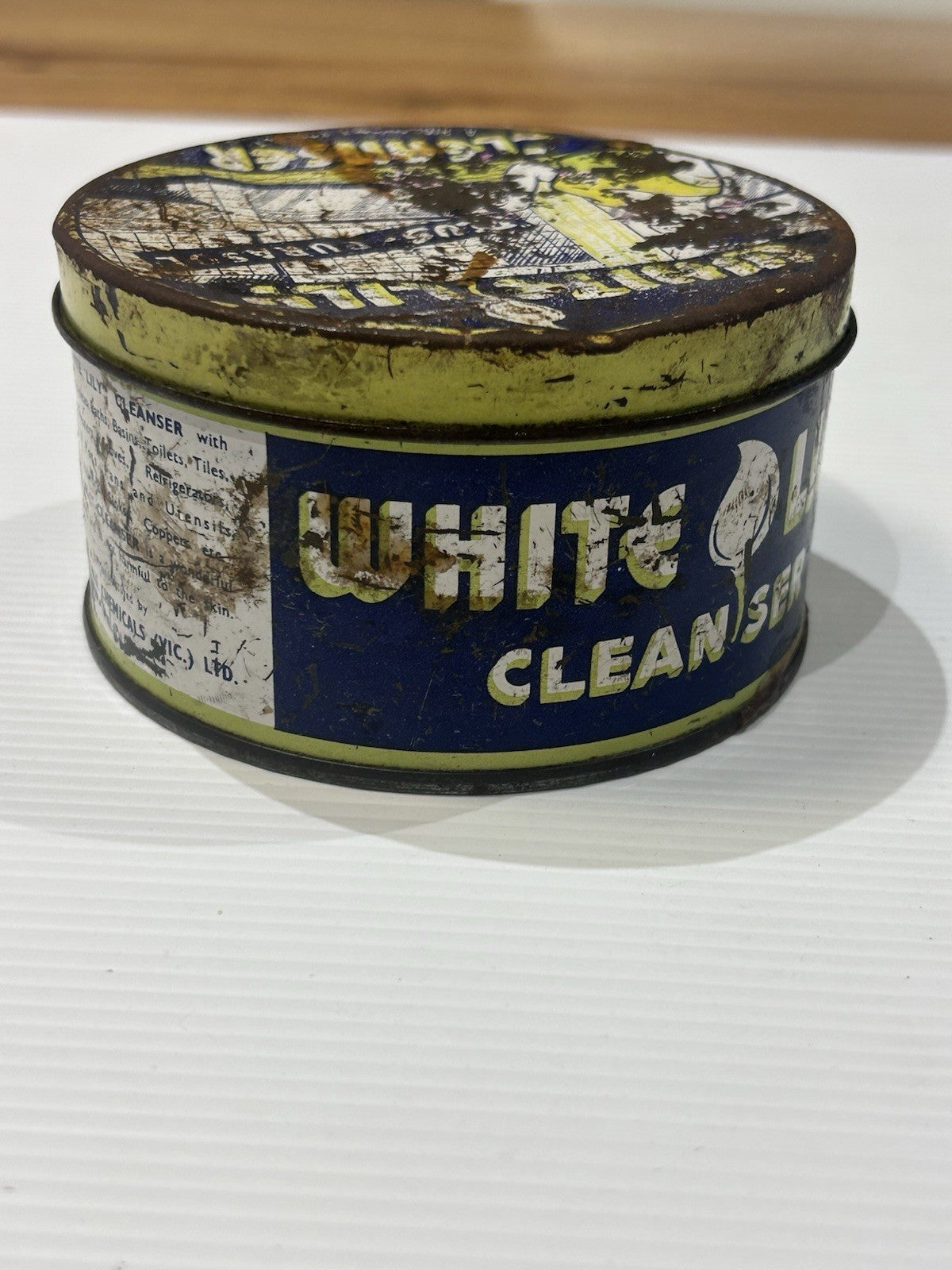 Vintage White Lily Cleanser Tin 18oz Nightingale Chemicals Melbourne Circa 1940s