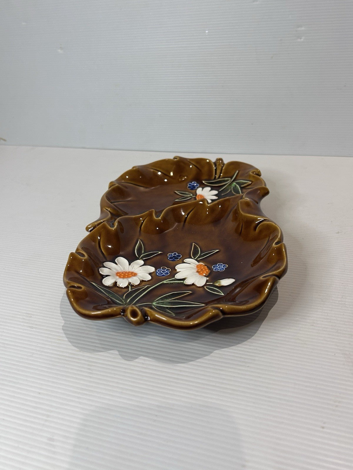 Vintage Japanese Pottery Condiment Set – Hand-Painted Brown Glaze Floral