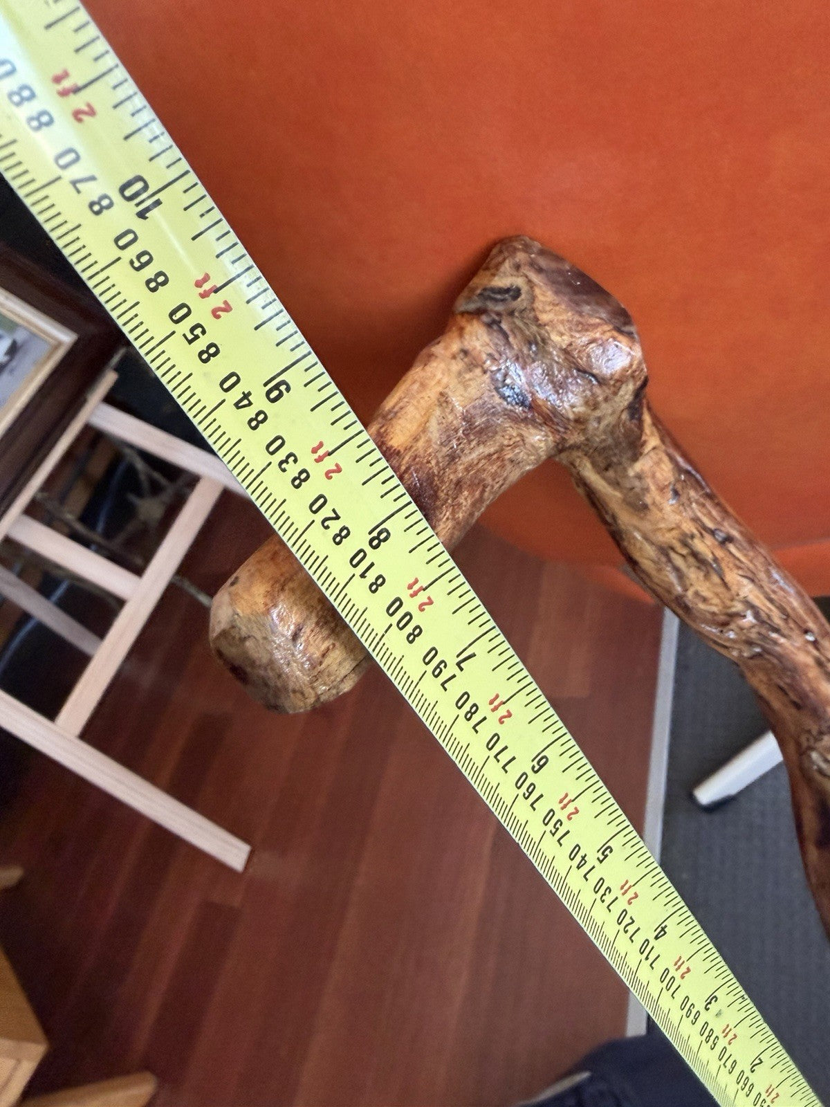 Vintage Rustic Natural Wood Walking Stick Crook Handle Cane 88cm Folk Art