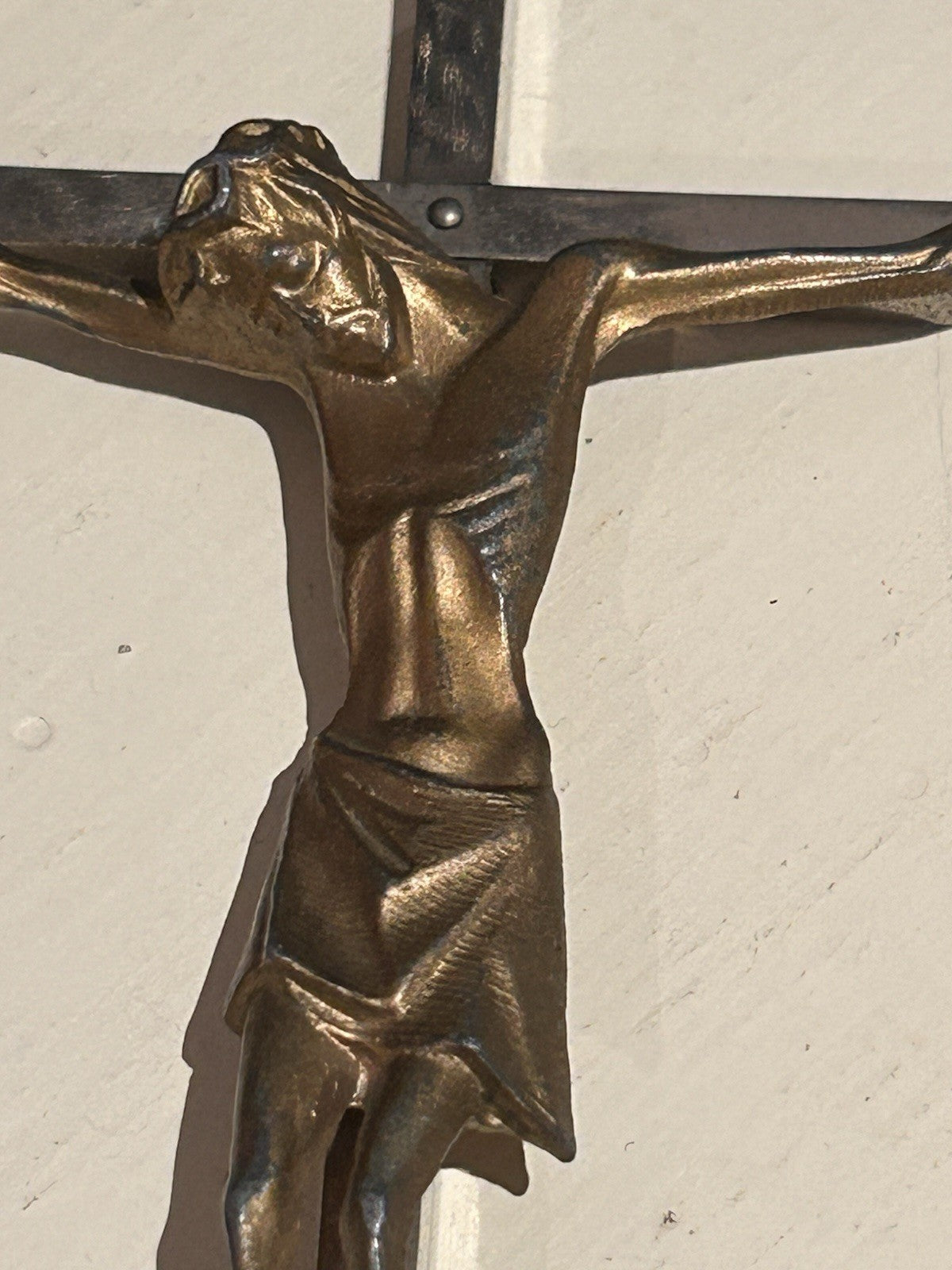 Vintage Italian Metal Crucifix INRI 25cm Wall Cross Brass Jesus c1950s