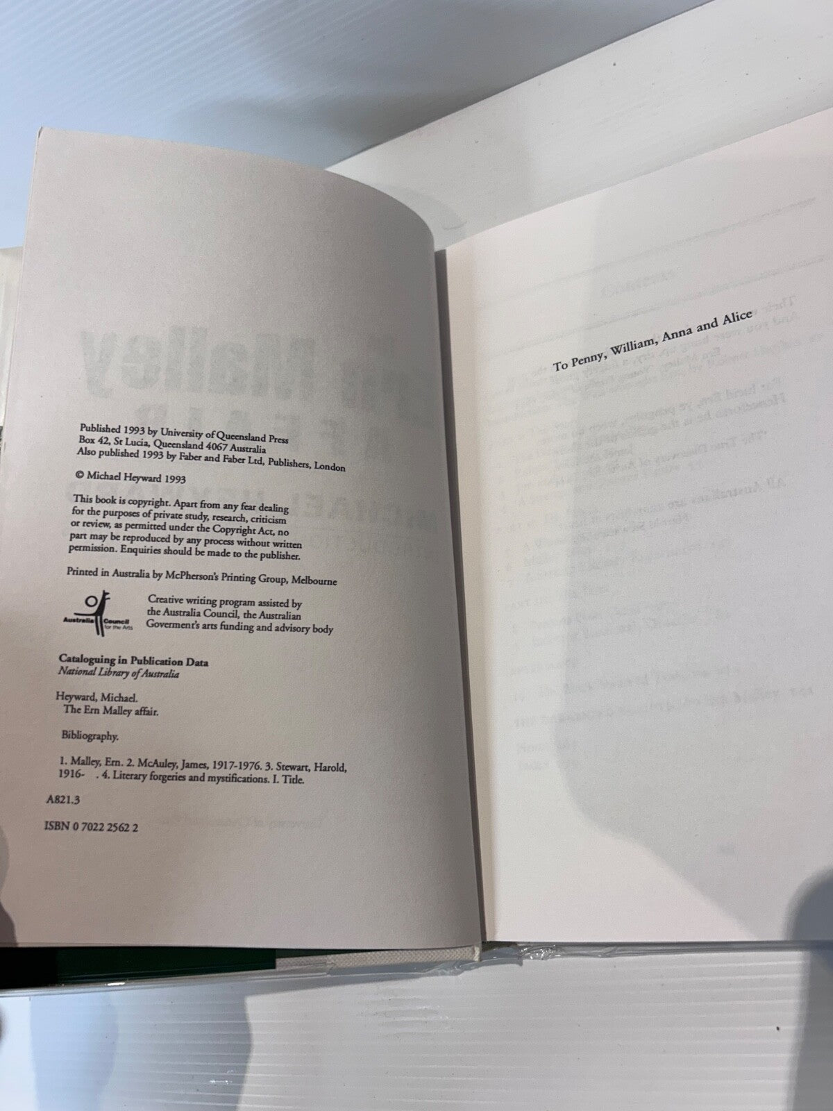 The Ern Malley Affair Michael Heyward 1993 HC DJ 1st Ed UQP Hoax Poetry Book