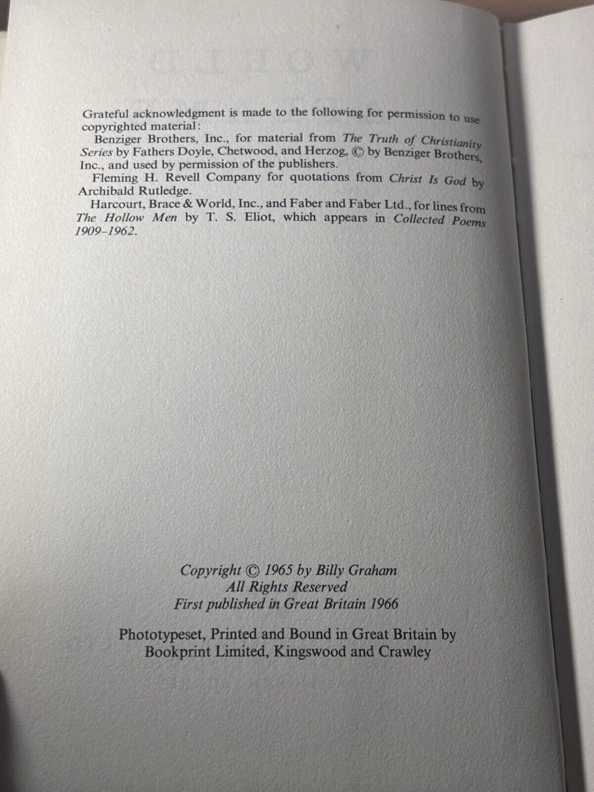 World Aflame, Billy Graham. Hardcover First UK Edition 1966