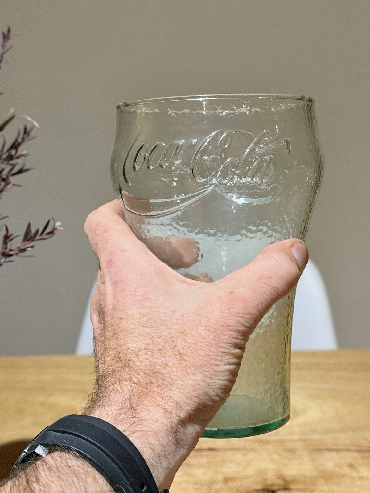 Vintage Coca Cola Embossed 1L Glass Tumbler Large Green Tint Retro 16cm